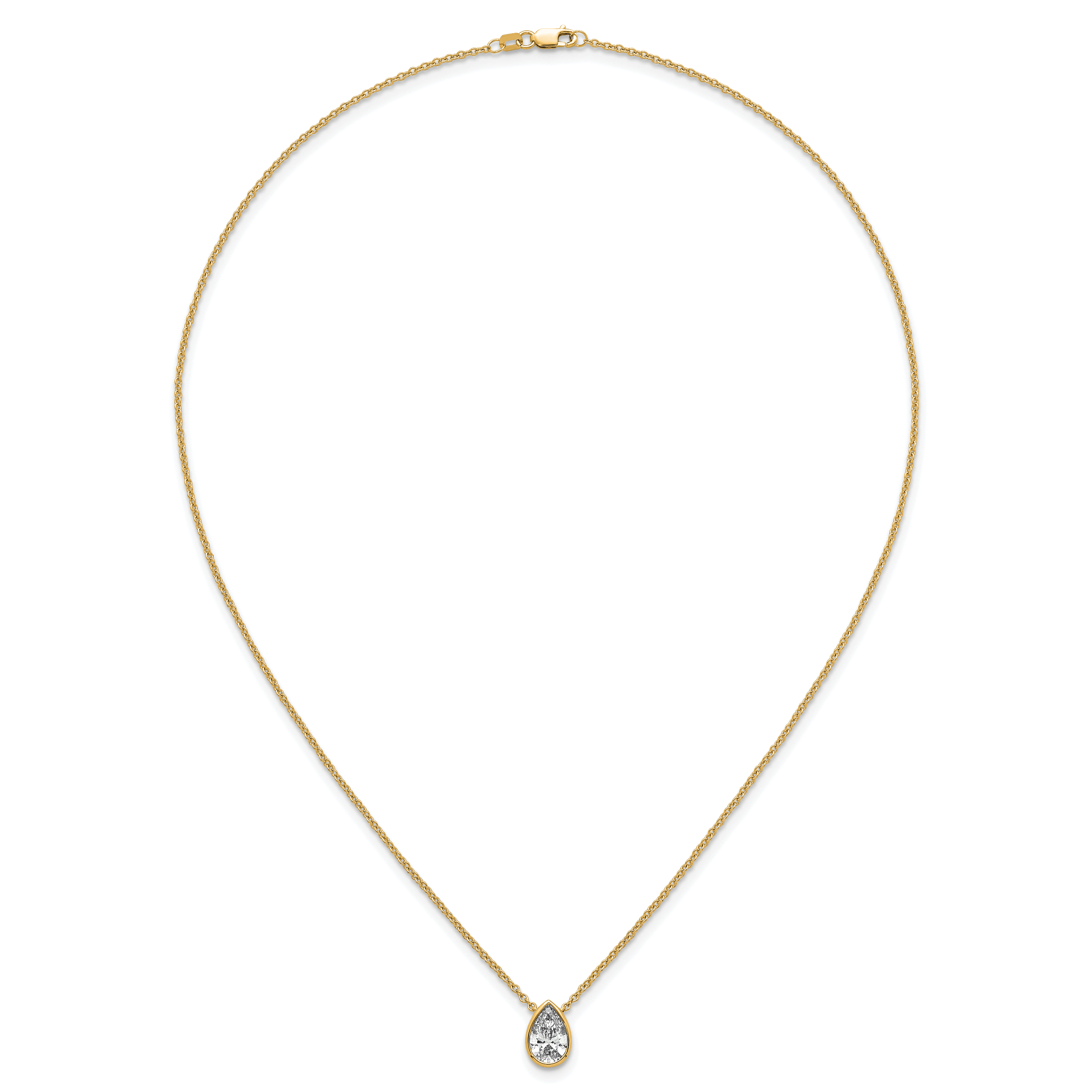 14k 1 1/2 carat Certified Lab Grown Diamond VS+ F+ Pear Complete 18 inch Bezel Set Solitaire Necklace