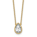 14k 1 1/2 carat Certified Lab Grown Diamond VS+ F+ Pear Complete 18 inch Bezel Set Solitaire Necklace