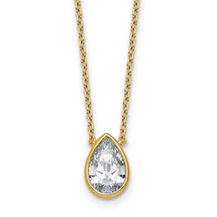 14k 1 1/2 carat Certified Lab Grown Diamond VS+ F+ Pear Complete 18 inch Bezel Set Solitaire Necklace