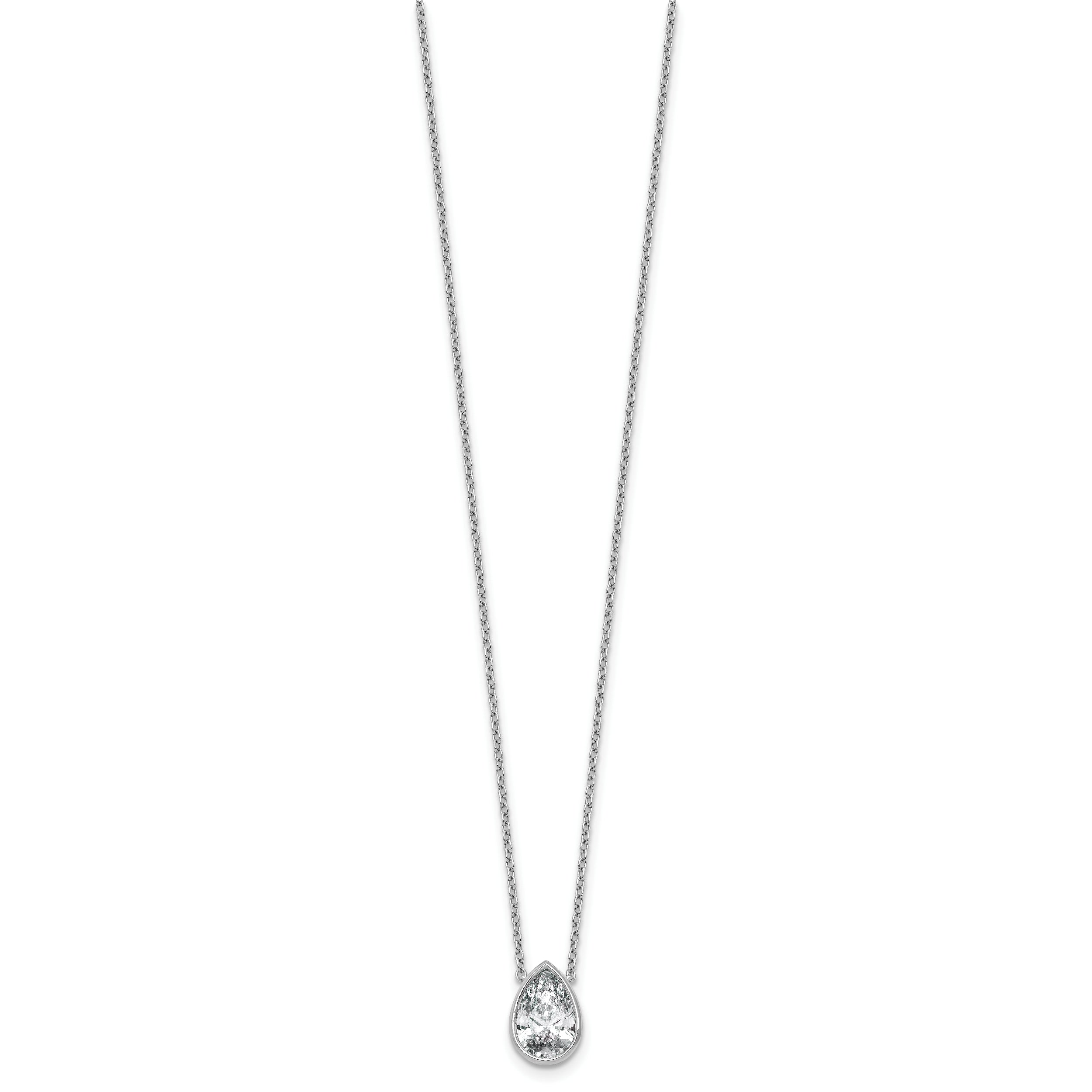 14k White Gold 2 carat Certified Lab Grown Diamond VS+ F+ Pear Complete 18 inch Bezel Set Solitaire Necklace