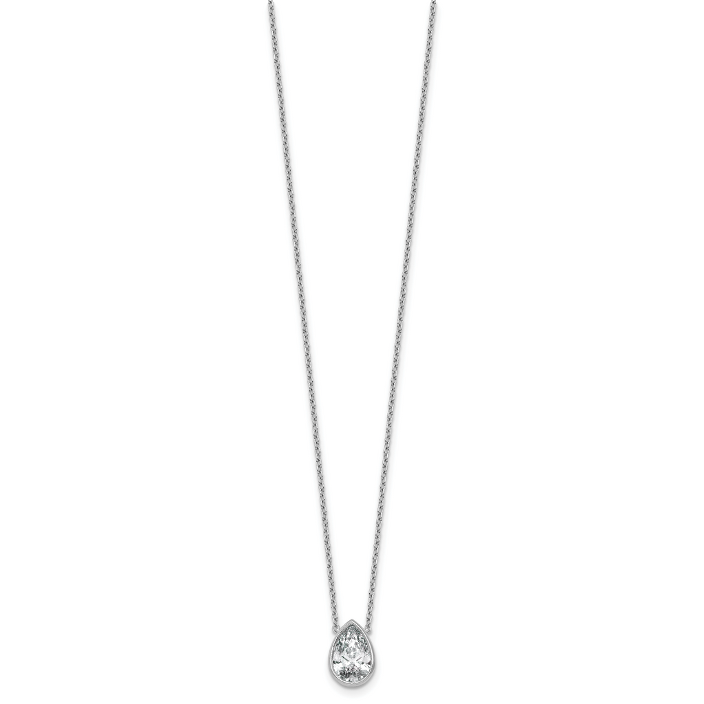 14k White Gold 2 carat Certified Lab Grown Diamond VS+ F+ Pear Complete 18 inch Bezel Set Solitaire Necklace