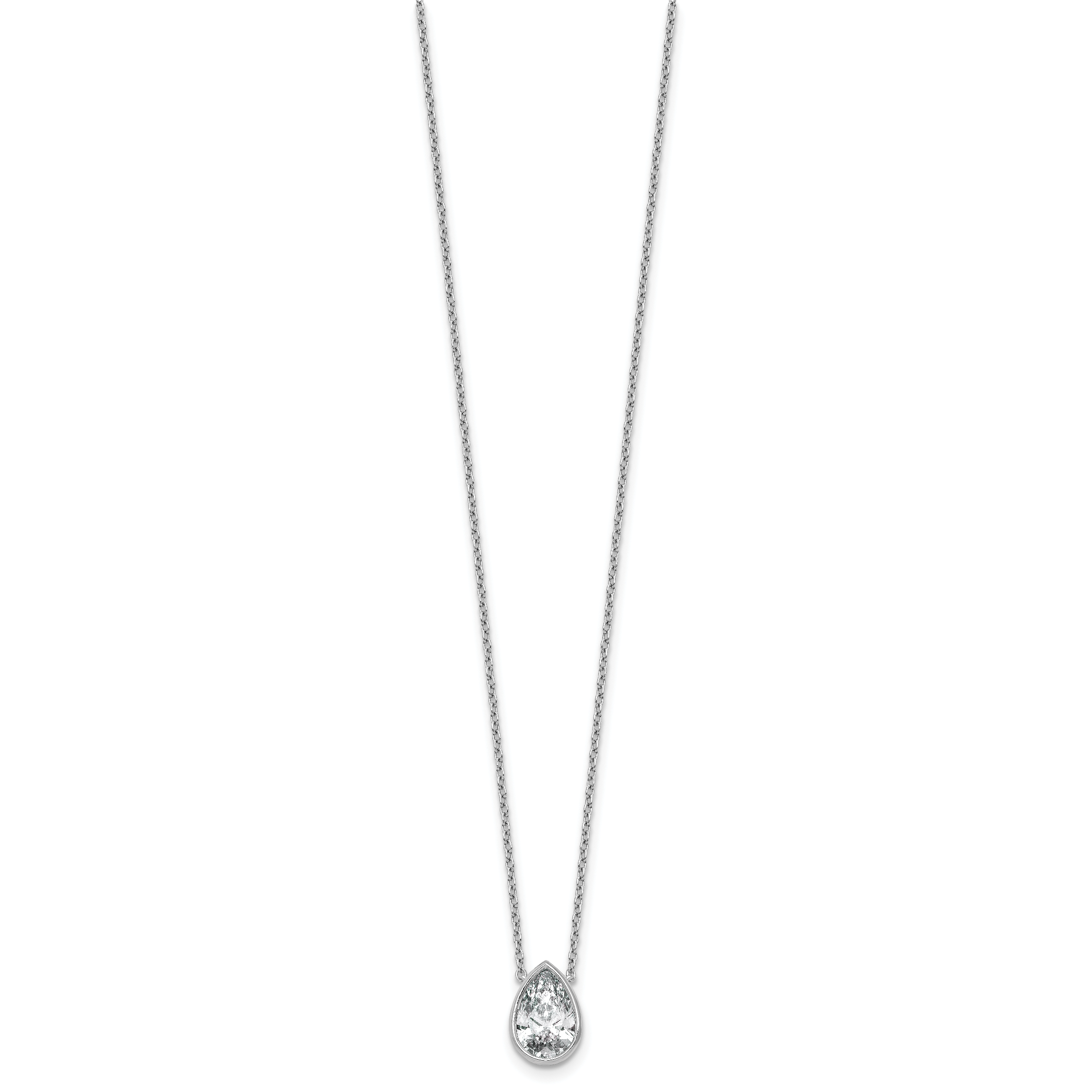 14k White Gold 2 carat Certified Lab Grown Diamond VS+ F+ Pear Complete 18 inch Bezel Set Solitaire Necklace