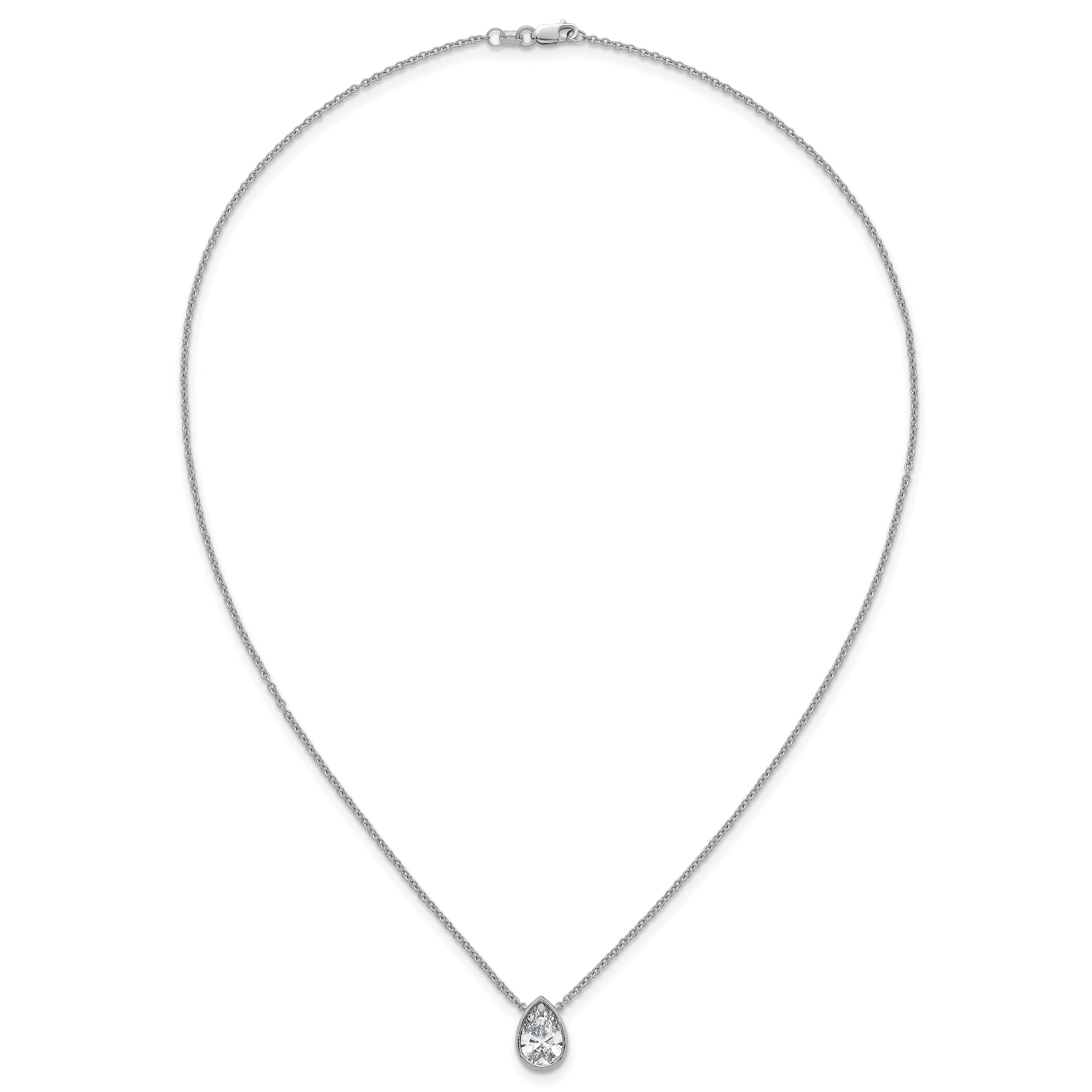 14k White Gold 2 carat Certified Lab Grown Diamond VS+ F+ Pear Complete 18 inch Bezel Set Solitaire Necklace