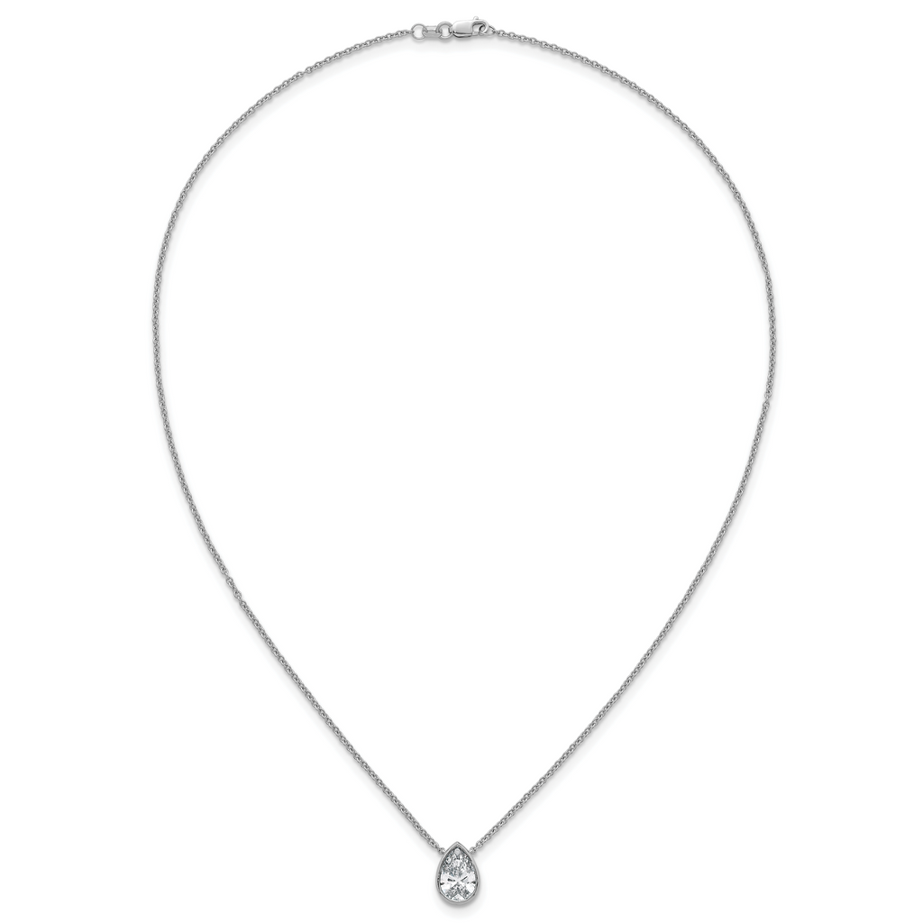 14k White Gold 2 carat Certified Lab Grown Diamond VS+ F+ Pear Complete 18 inch Bezel Set Solitaire Necklace
