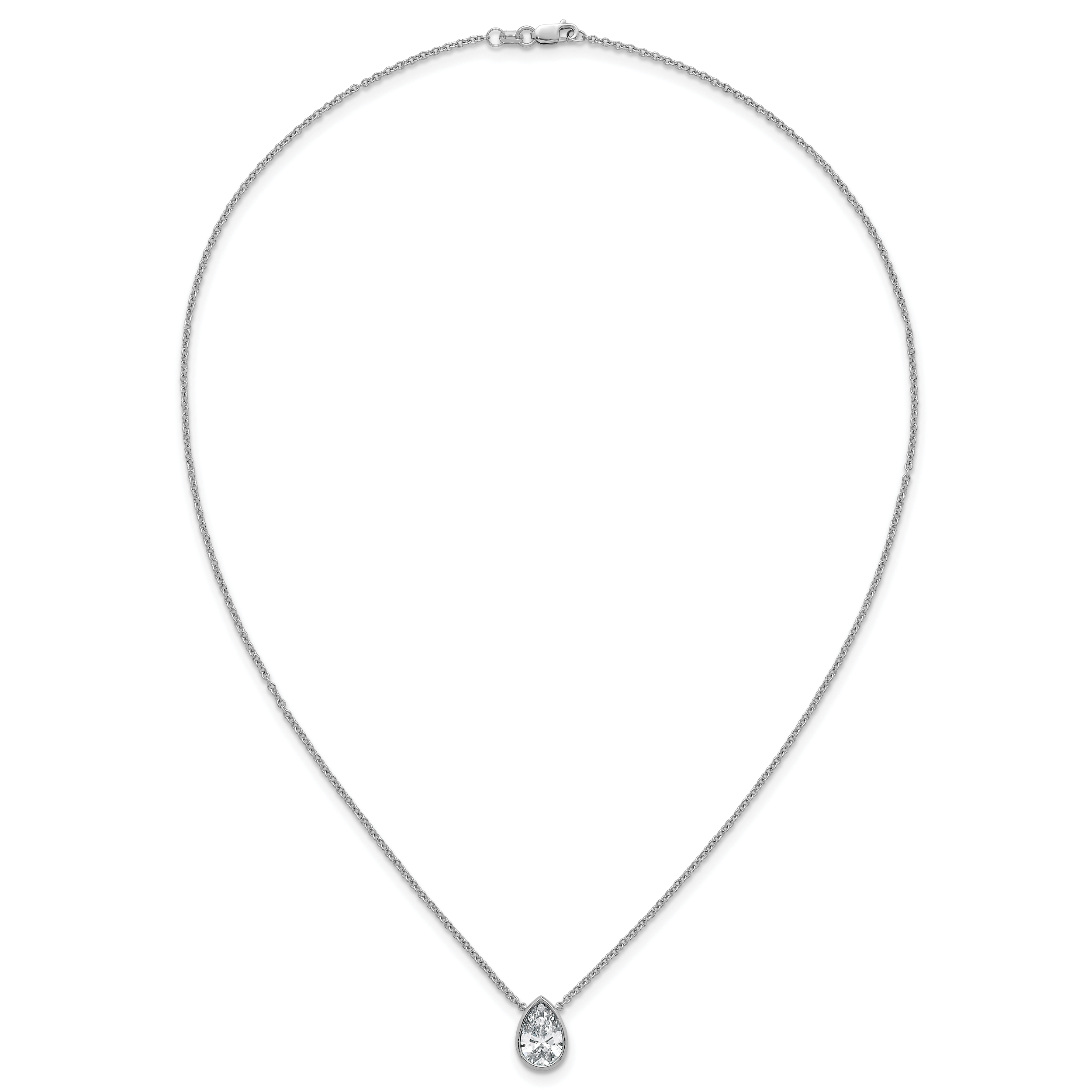 14k White Gold 2 carat Certified Lab Grown Diamond VS+ F+ Pear Complete 18 inch Bezel Set Solitaire Necklace