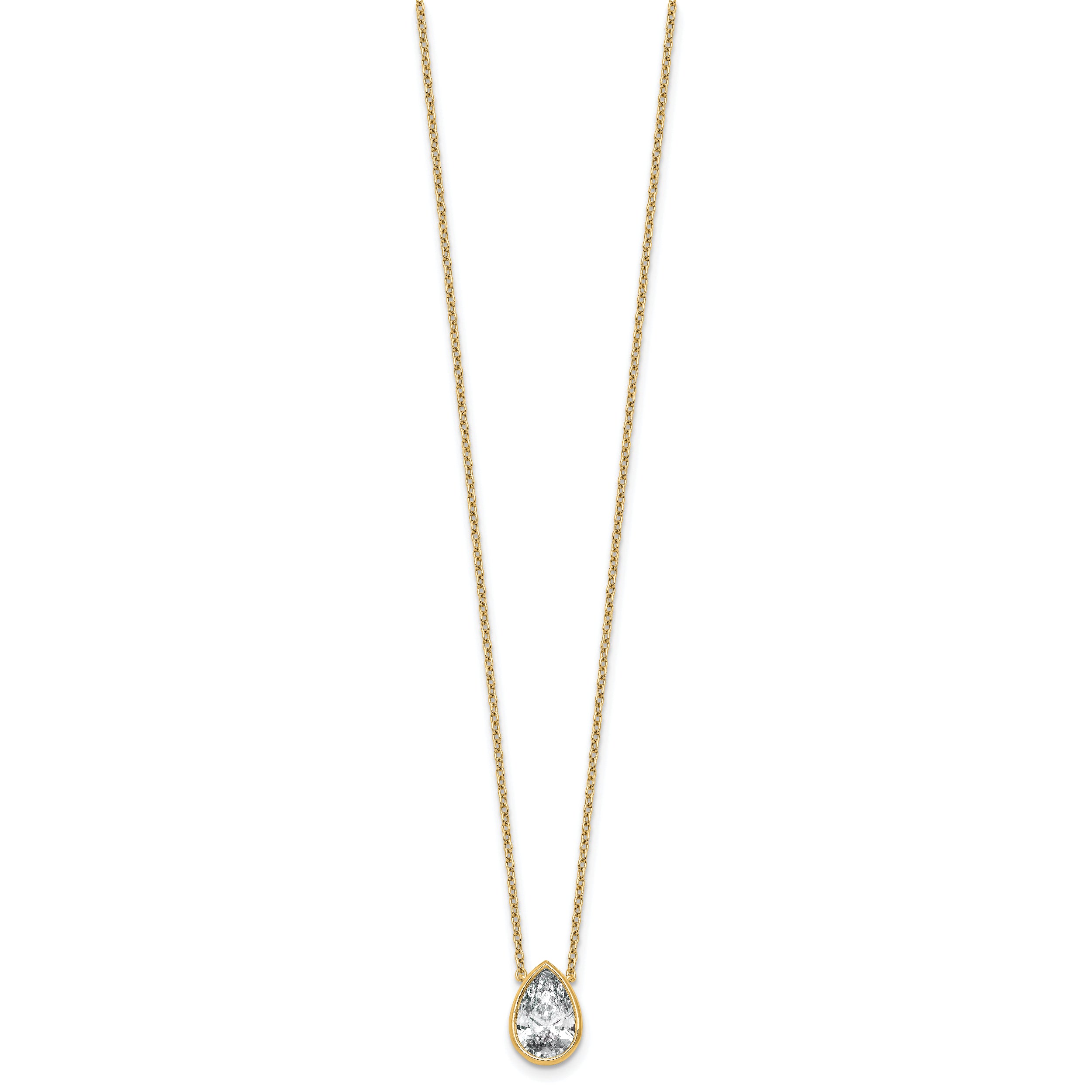 14k 2 carat Certified Lab Grown Diamond VS+ F+ Pear Complete 18 inch Bezel Set Solitaire Necklace