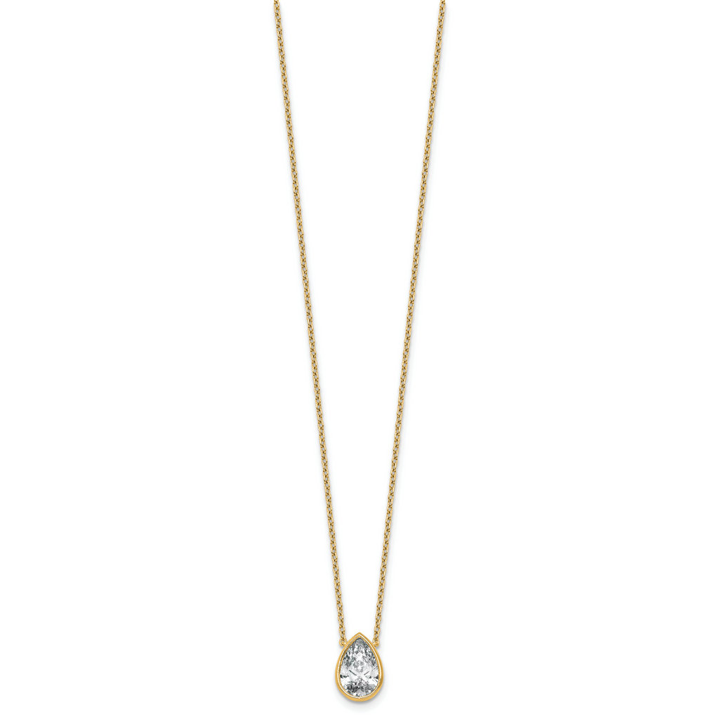14k 2 carat Certified Lab Grown Diamond VS+ F+ Pear Complete 18 inch Bezel Set Solitaire Necklace