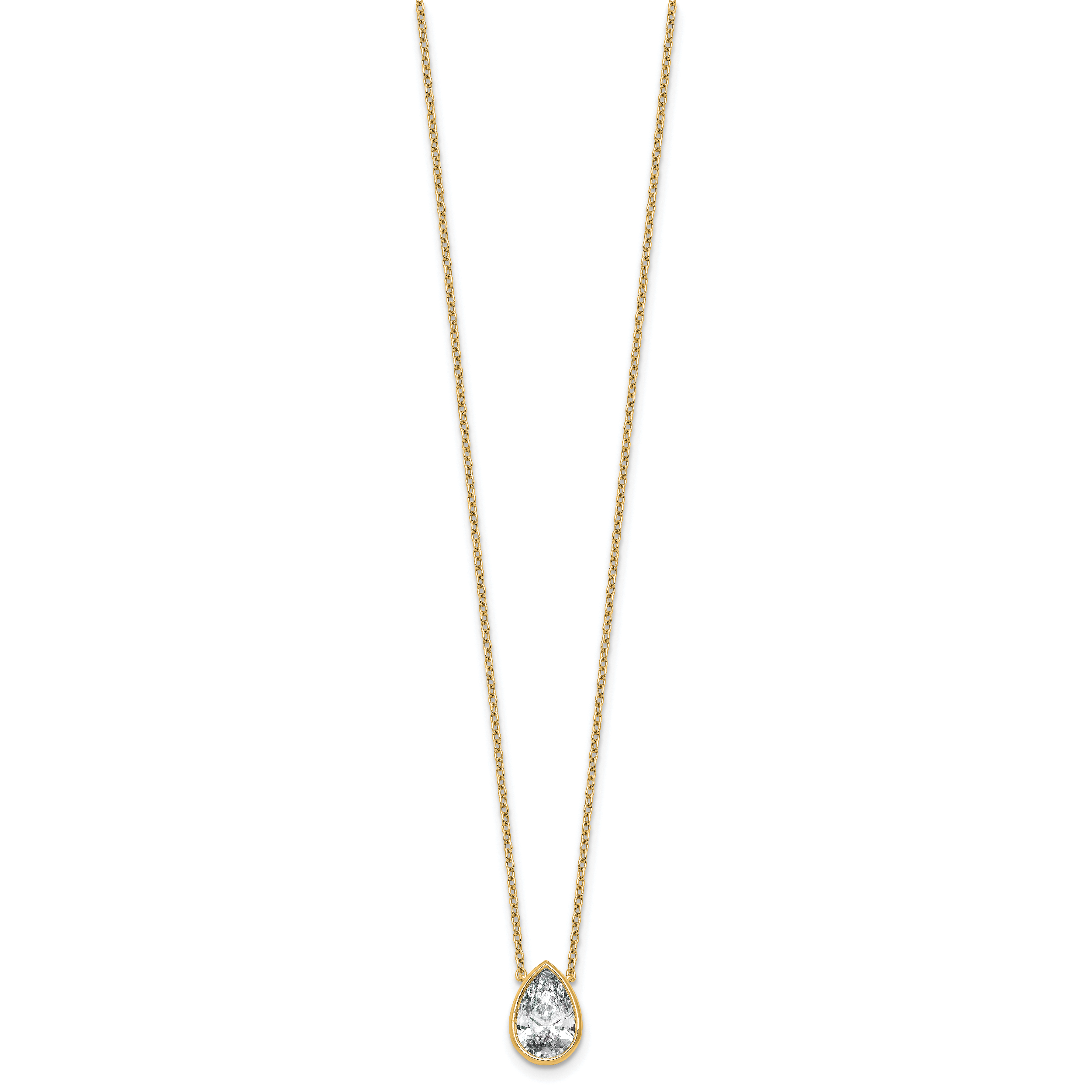 14k 2 carat Certified Lab Grown Diamond VS+ F+ Pear Complete 18 inch Bezel Set Solitaire Necklace