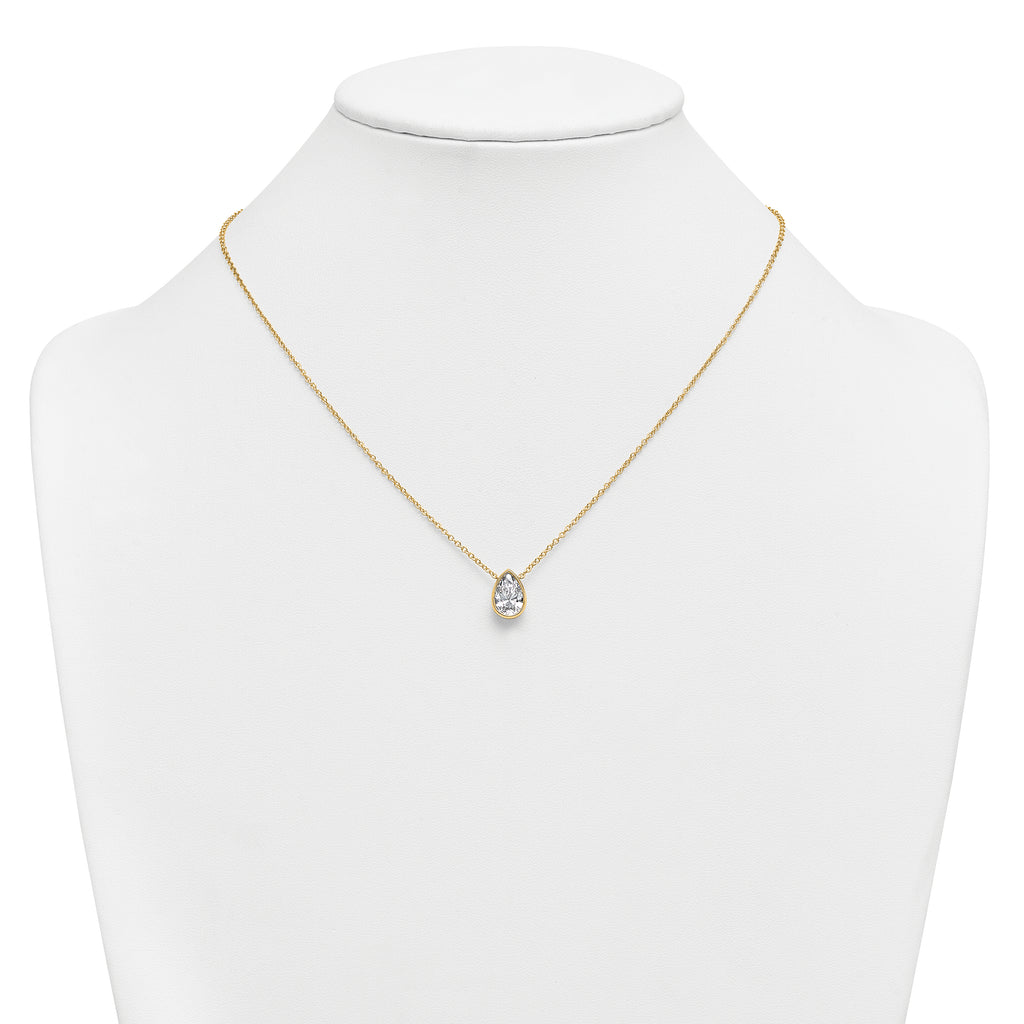 14k 2 carat Certified Lab Grown Diamond VS+ F+ Pear Complete 18 inch Bezel Set Solitaire Necklace