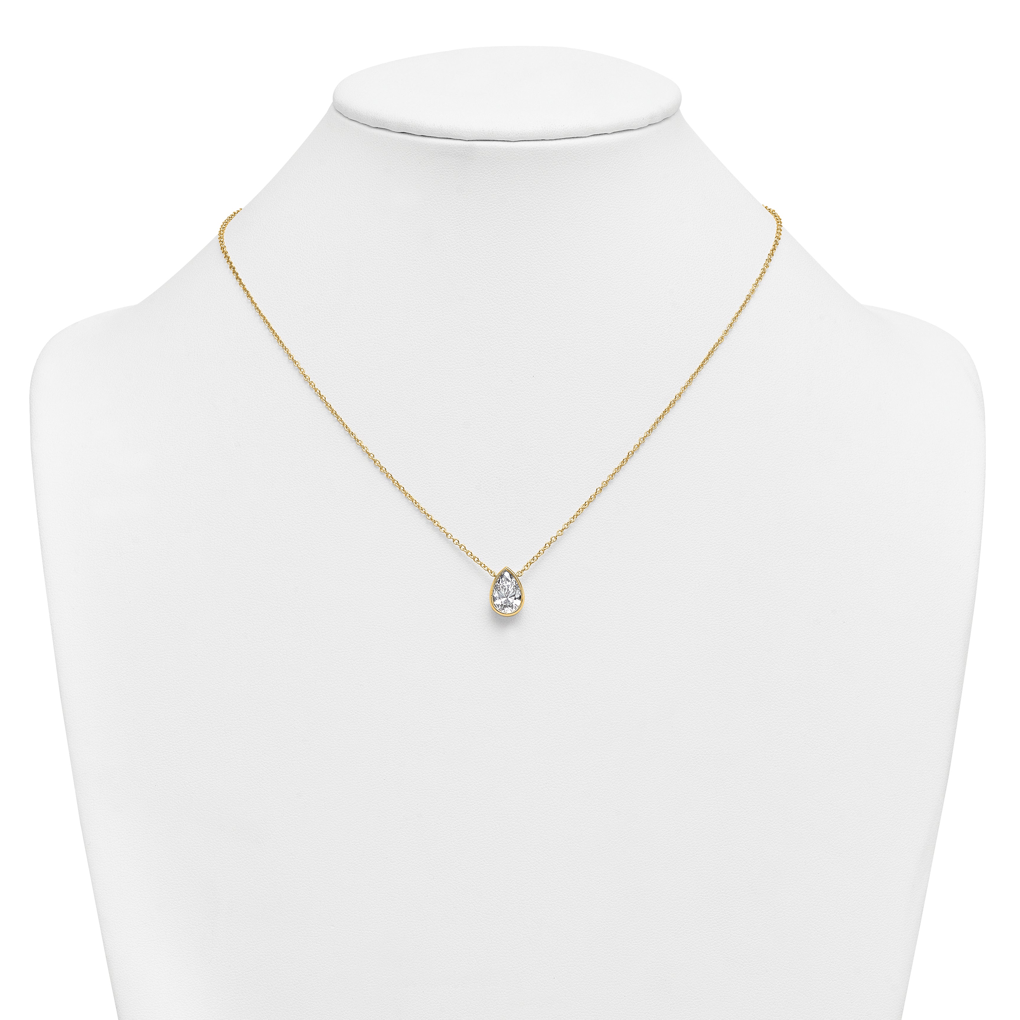 14k 2 carat Certified Lab Grown Diamond VS+ F+ Pear Complete 18 inch Bezel Set Solitaire Necklace