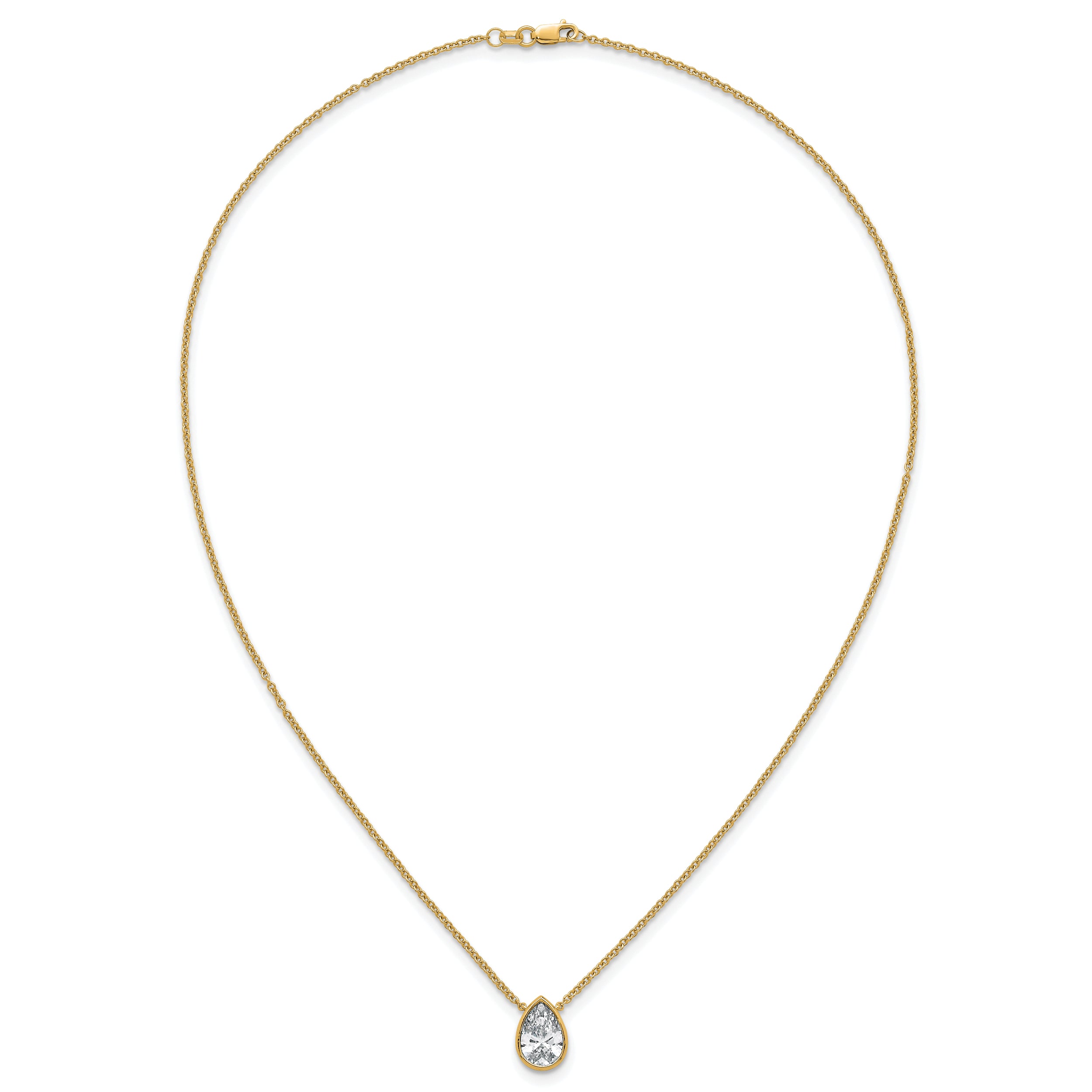 14k 2 carat Certified Lab Grown Diamond VS+ F+ Pear Complete 18 inch Bezel Set Solitaire Necklace