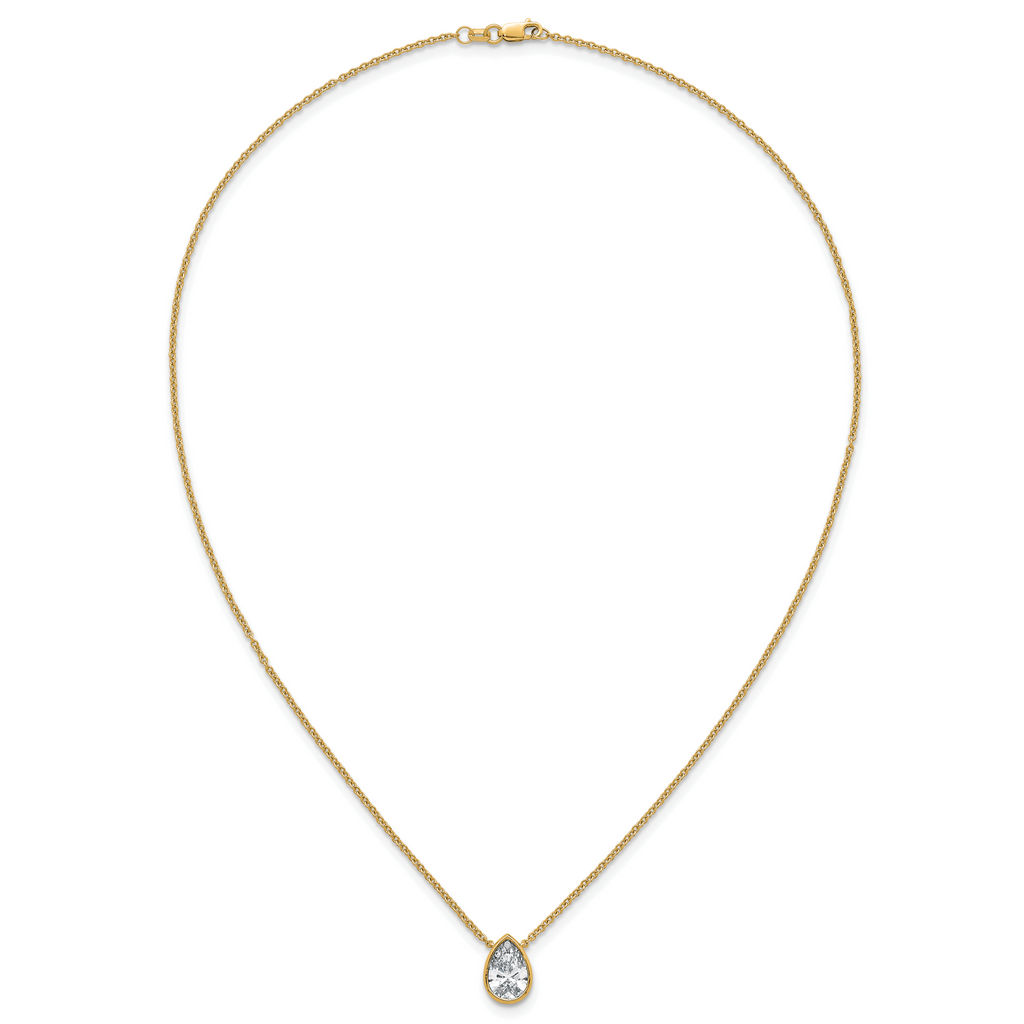 14k 2 carat Certified Lab Grown Diamond VS+ F+ Pear Complete 18 inch Bezel Set Solitaire Necklace
