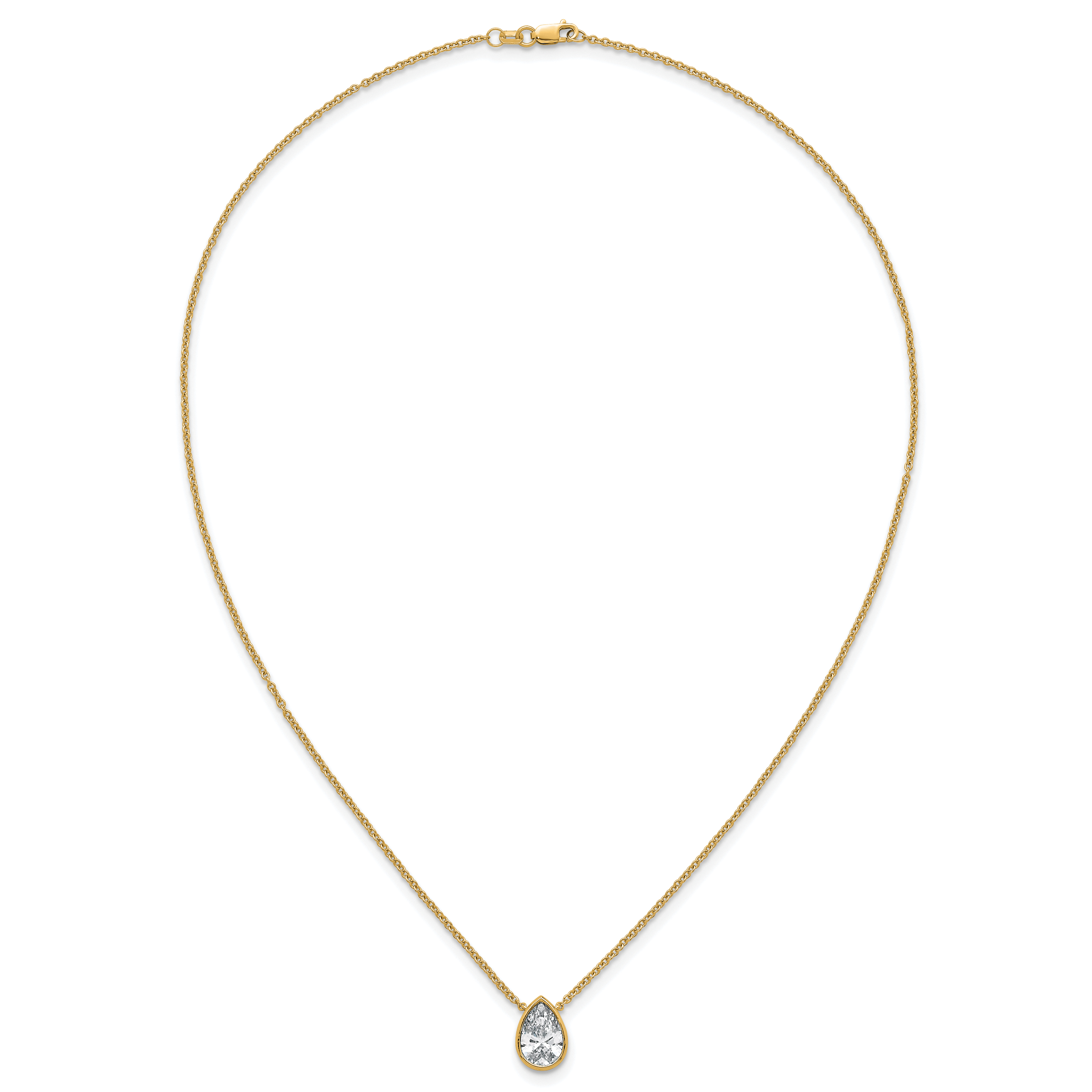 14k 2 carat Certified Lab Grown Diamond VS+ F+ Pear Complete 18 inch Bezel Set Solitaire Necklace