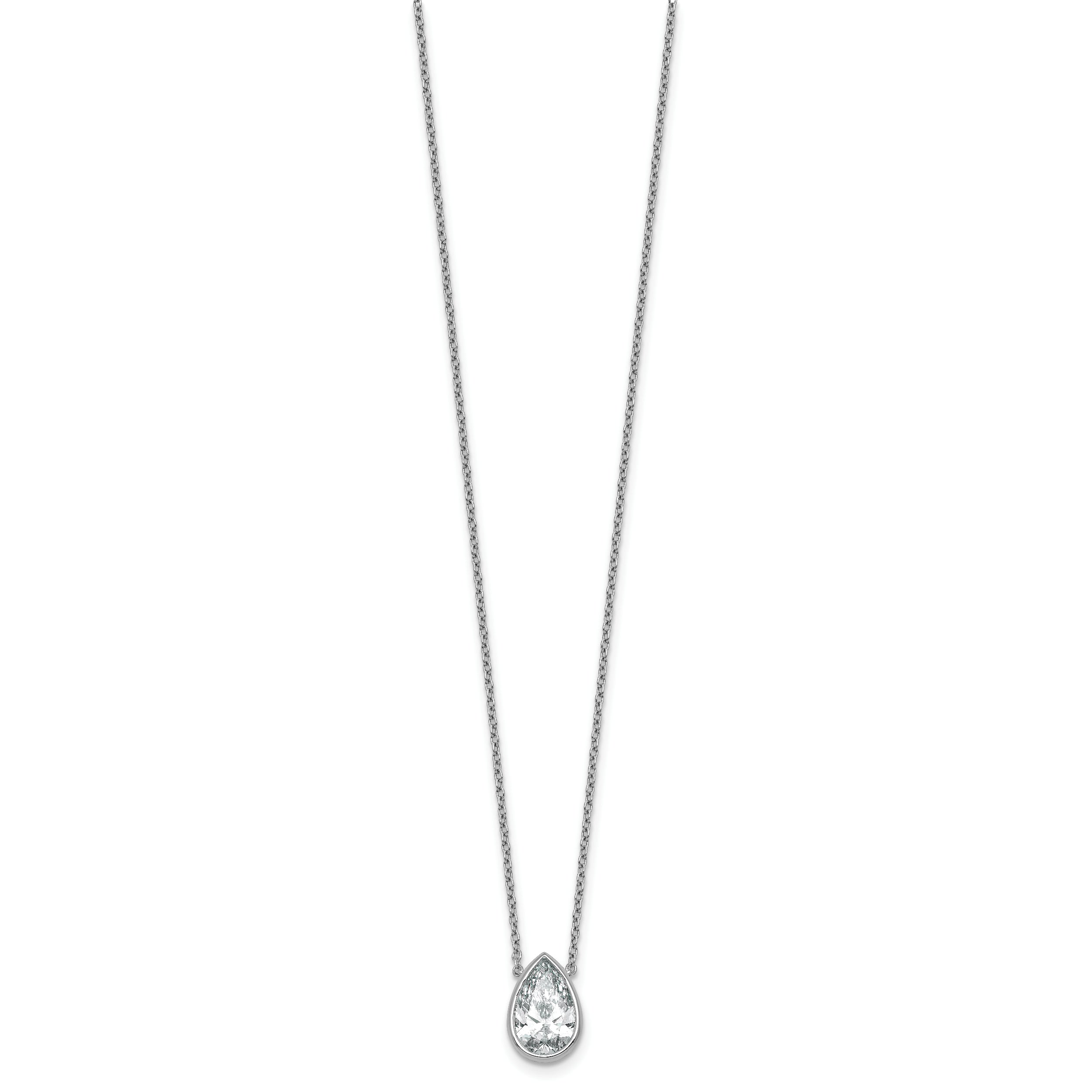 14k White Gold 2 1/2 carat Certified Lab Grown Diamond VS+ F+ Pear Complete 18 inch Bezel Set Solitaire Necklace