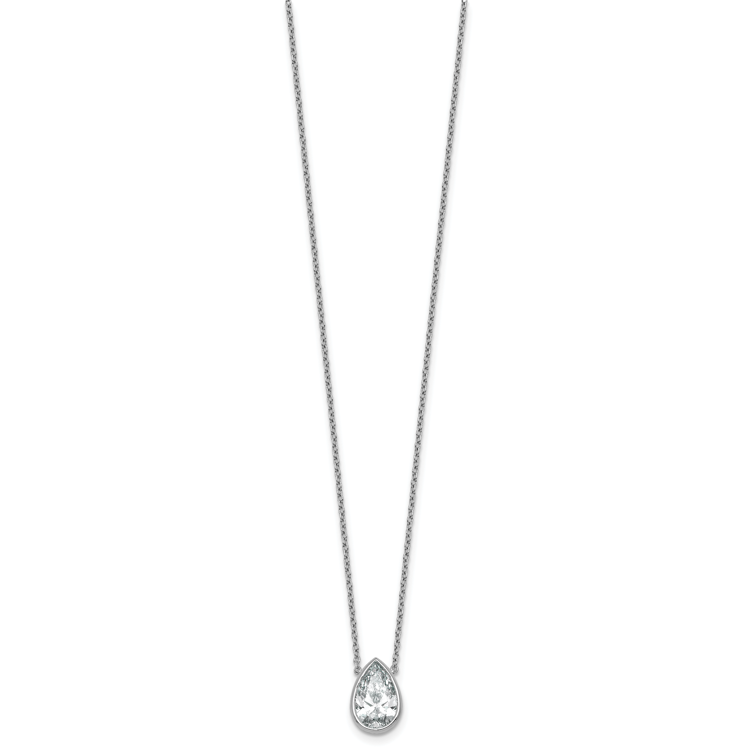 14k White Gold 2 1/2 carat Certified Lab Grown Diamond VS+ F+ Pear Complete 18 inch Bezel Set Solitaire Necklace Secondary image