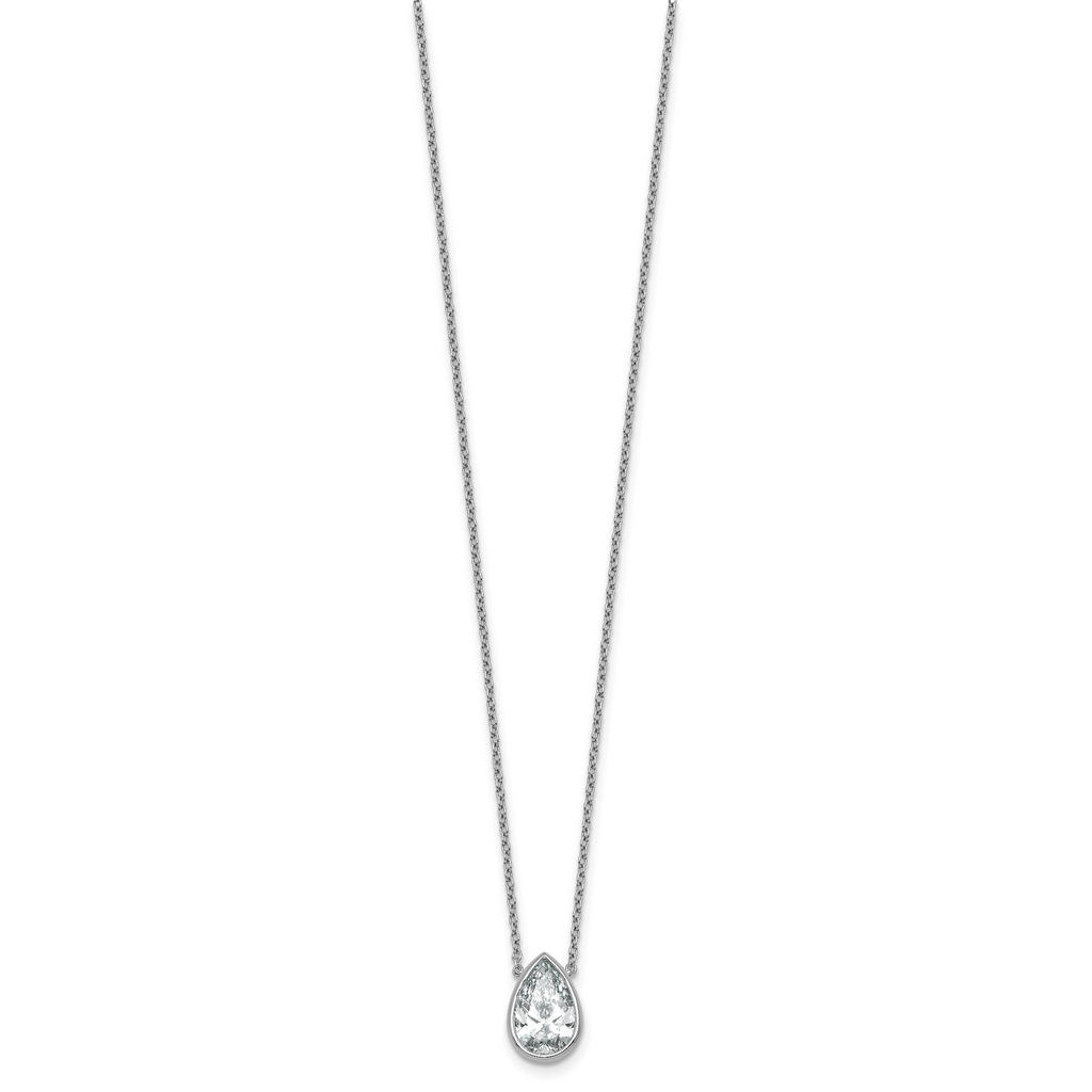 14k White Gold 2 1/2 carat Certified Lab Grown Diamond VS+ F+ Pear Complete 18 inch Bezel Set Solitaire Necklace
