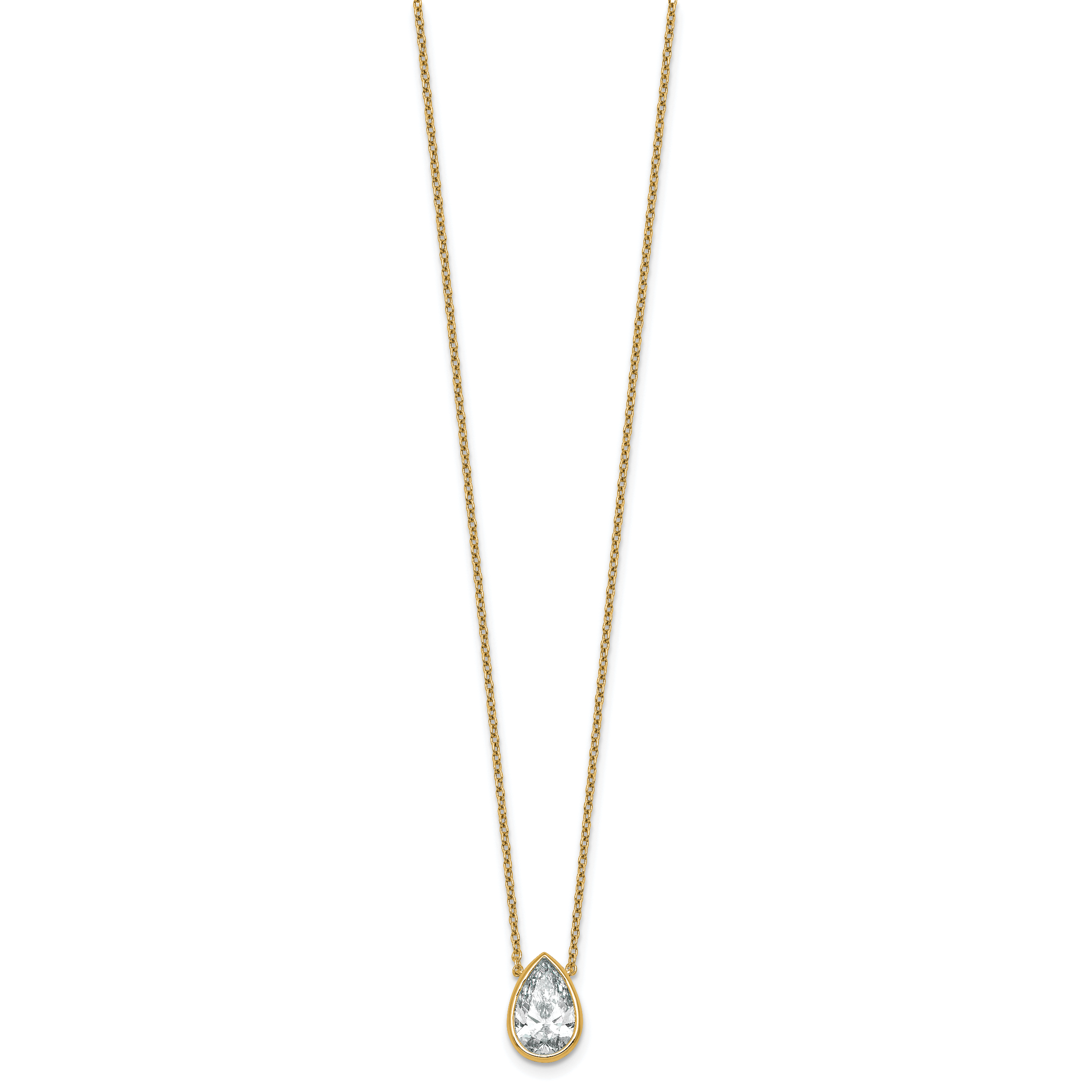 14k 2 1/2 carat Certified Lab Grown Diamond VS+ F+ Pear Complete 18 inch Bezel Set Solitaire Necklace Secondary image