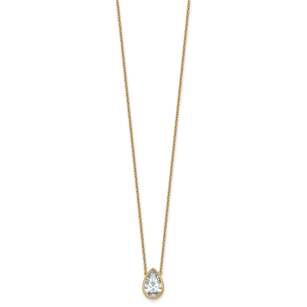 14k 2 1/2 carat Certified Lab Grown Diamond VS+ F+ Pear Complete 18 inch Bezel Set Solitaire Necklace