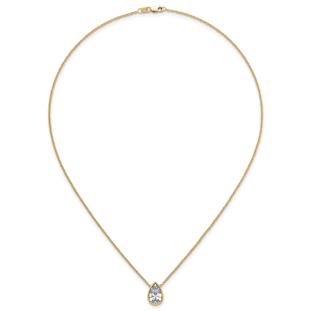 14k 2 1/2 carat Certified Lab Grown Diamond VS+ F+ Pear Complete 18 inch Bezel Set Solitaire Necklace