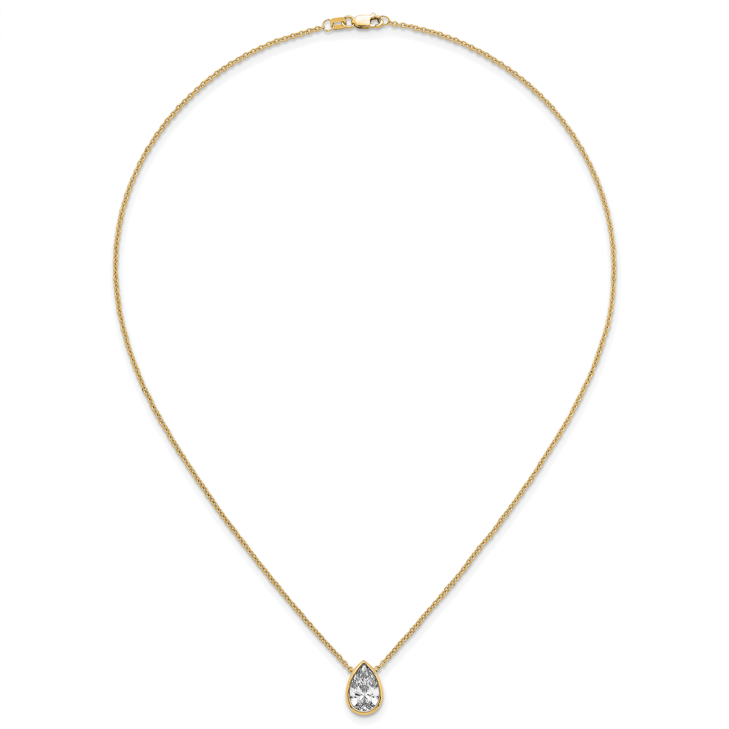 14k 2 1/2 carat Certified Lab Grown Diamond VS+ F+ Pear Complete 18 inch Bezel Set Solitaire Necklace