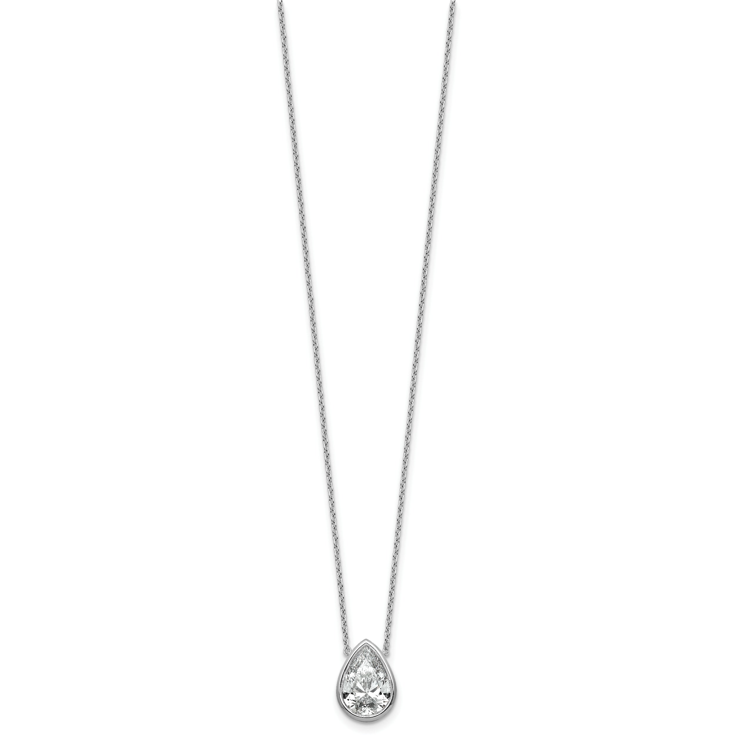 14k White Gold 3 carat Certified Lab Grown Diamond VS+ F+ Pear Complete 18 inch Bezel Set Solitaire Necklace