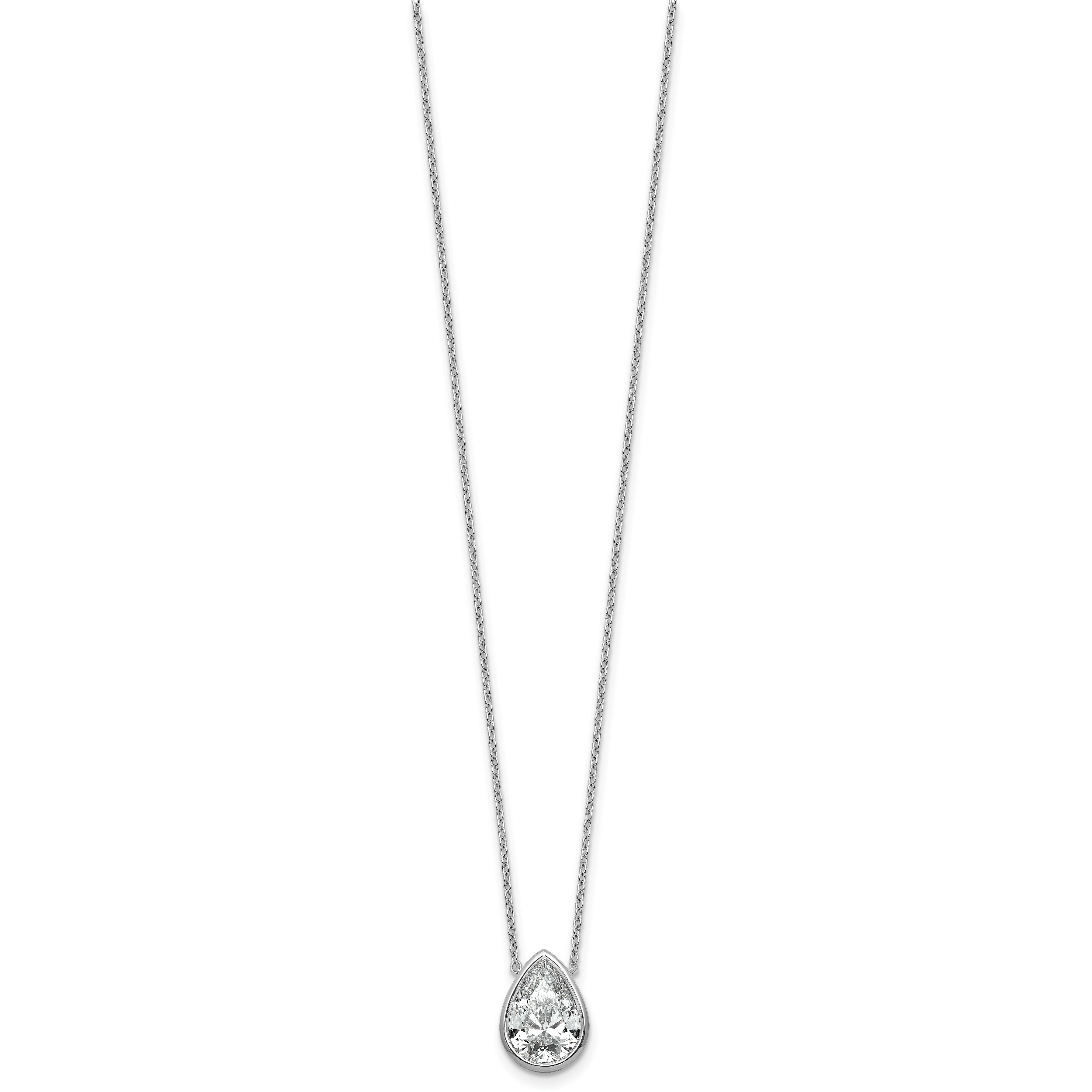 14k White Gold 3 carat Certified Lab Grown Diamond VS+ F+ Pear Complete 18 inch Bezel Set Solitaire Necklace