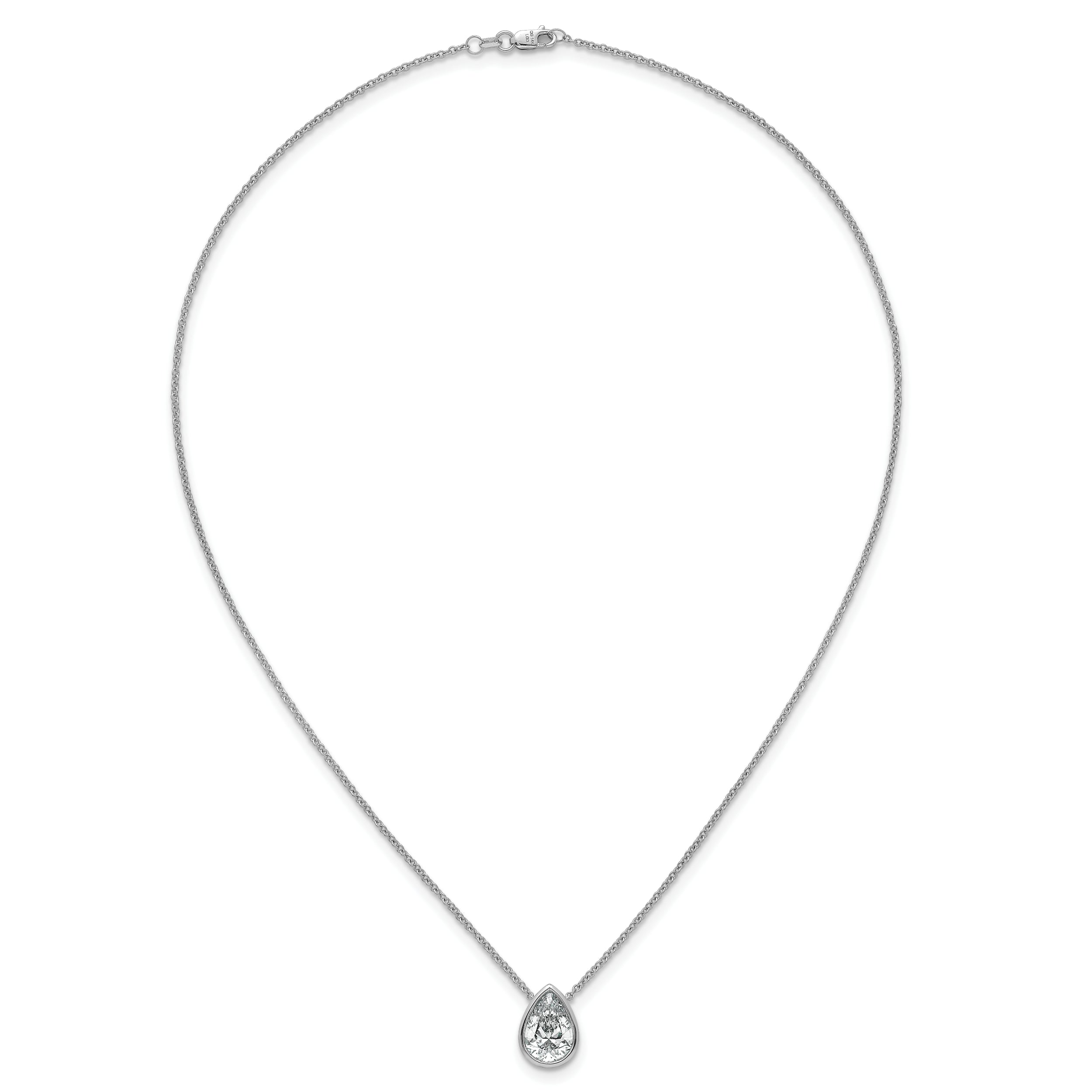14k White Gold 3 carat Certified Lab Grown Diamond VS+ F+ Pear Complete 18 inch Bezel Set Solitaire Necklace