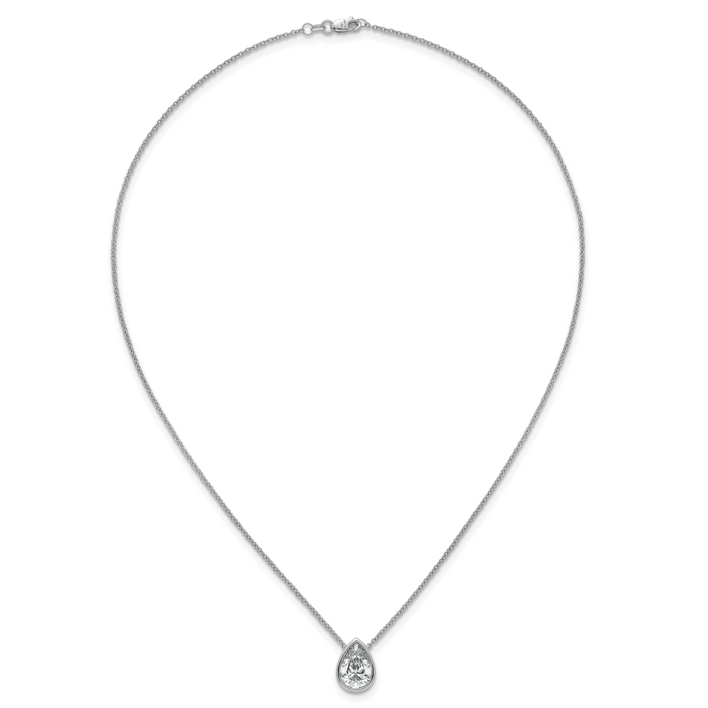 14k White Gold 3 carat Certified Lab Grown Diamond VS+ F+ Pear Complete 18 inch Bezel Set Solitaire Necklace
