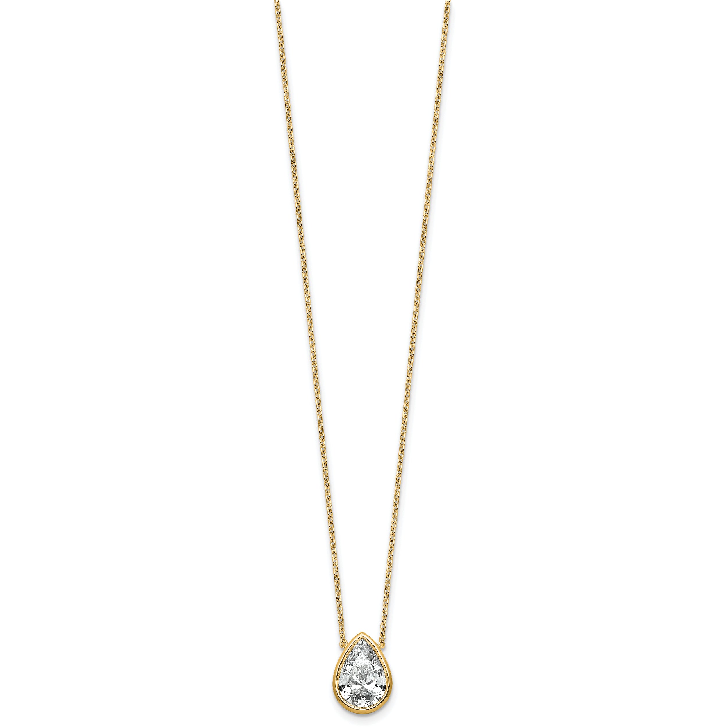 14k 3 carat Certified Lab Grown Diamond VS+ F+ Pear Complete 18 inch Bezel Set Solitaire Necklace