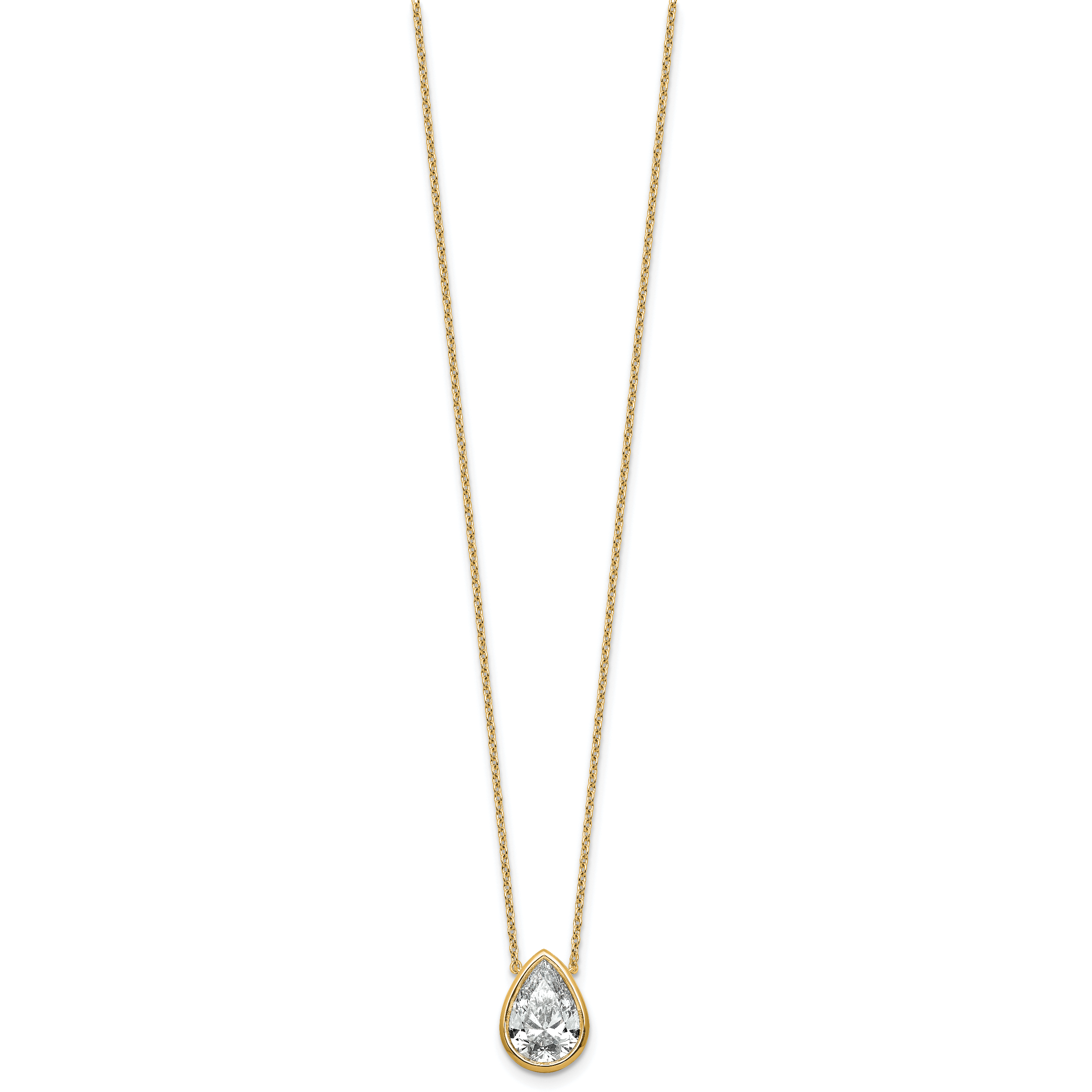 14k 3 carat Certified Lab Grown Diamond VS+ F+ Pear Complete 18 inch Bezel Set Solitaire Necklace Secondary image
