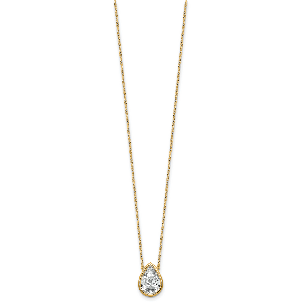 14k 3 carat Certified Lab Grown Diamond VS+ F+ Pear Complete 18 inch Bezel Set Solitaire Necklace