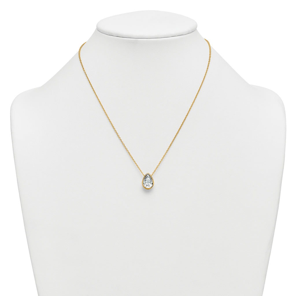 14k 3 carat Certified Lab Grown Diamond VS+ F+ Pear Complete 18 inch Bezel Set Solitaire Necklace