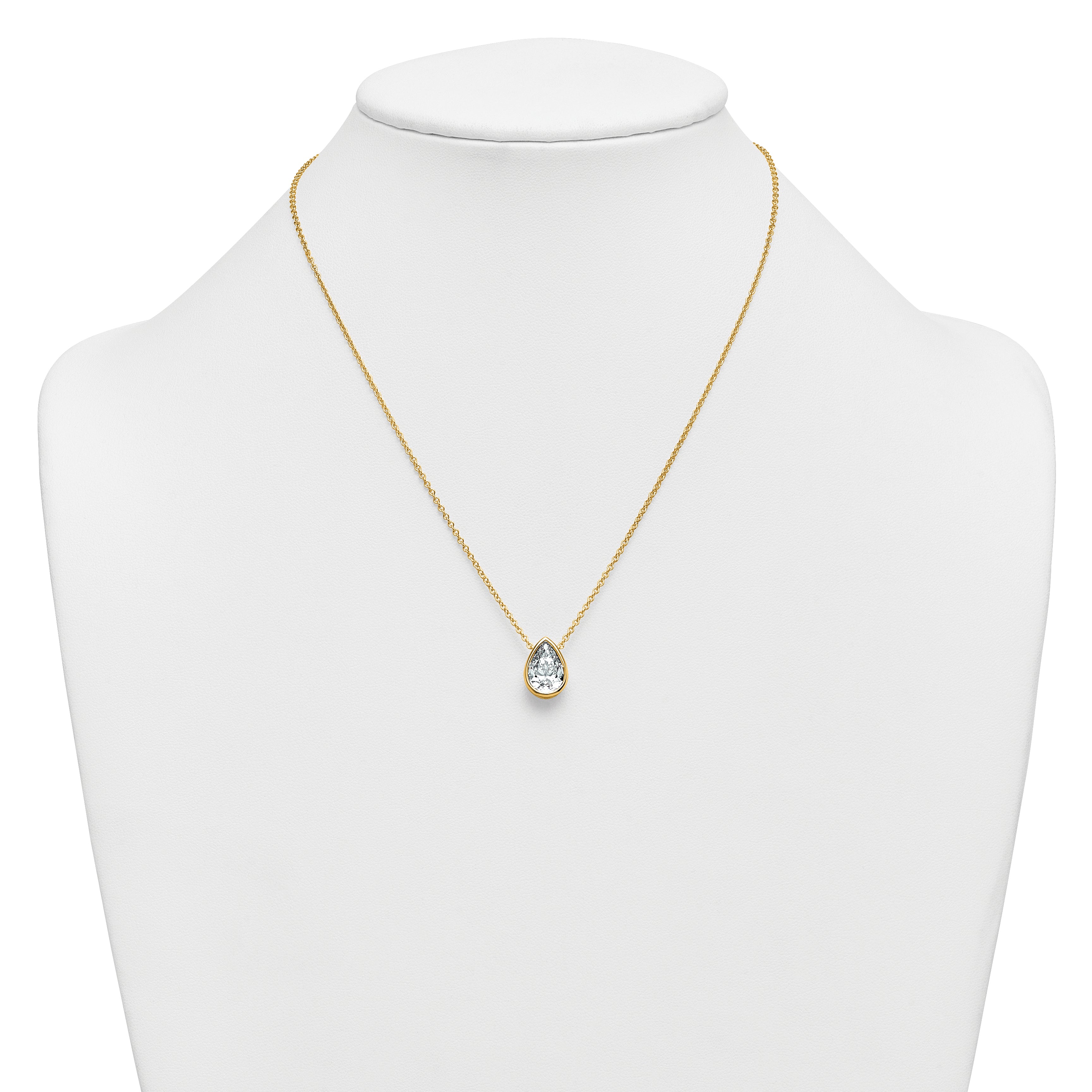 14k 3 carat Certified Lab Grown Diamond VS+ F+ Pear Complete 18 inch Bezel Set Solitaire Necklace