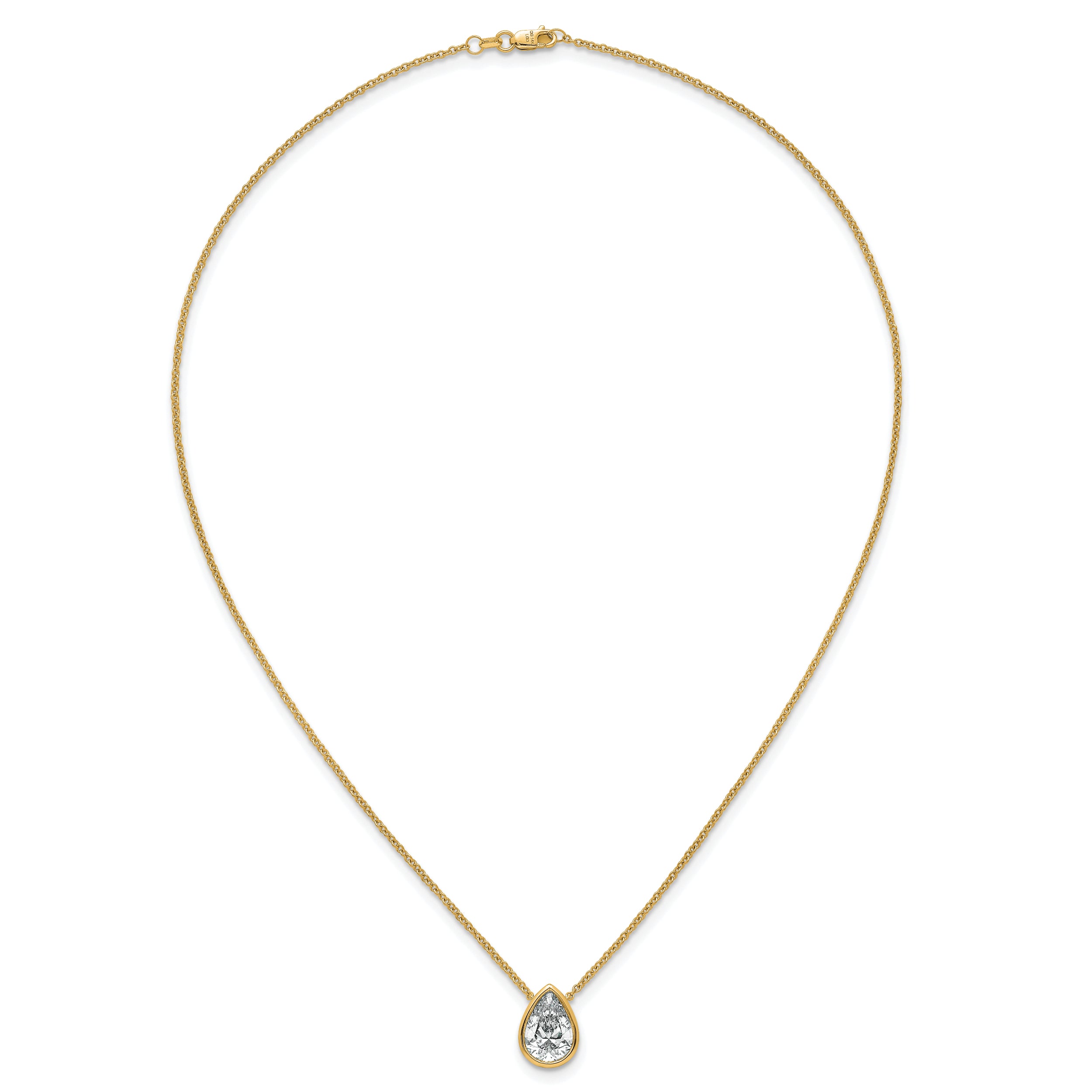 14k 3 carat Certified Lab Grown Diamond VS+ F+ Pear Complete 18 inch Bezel Set Solitaire Necklace