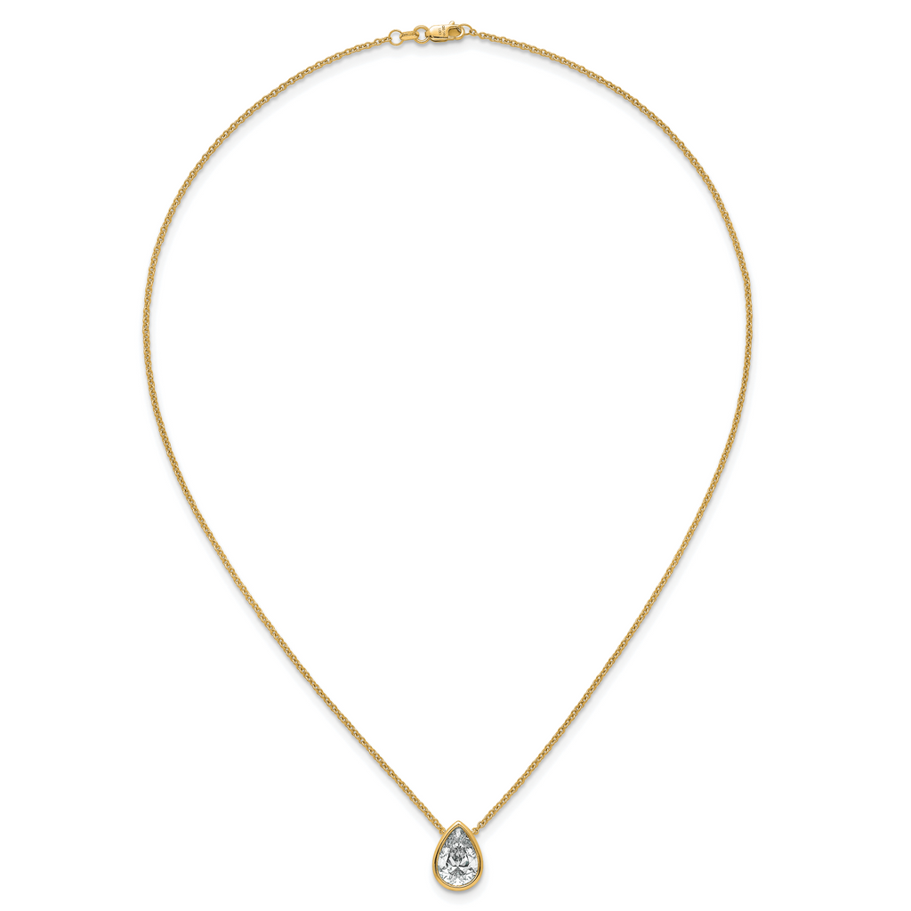 14k 3 carat Certified Lab Grown Diamond VS+ F+ Pear Complete 18 inch Bezel Set Solitaire Necklace