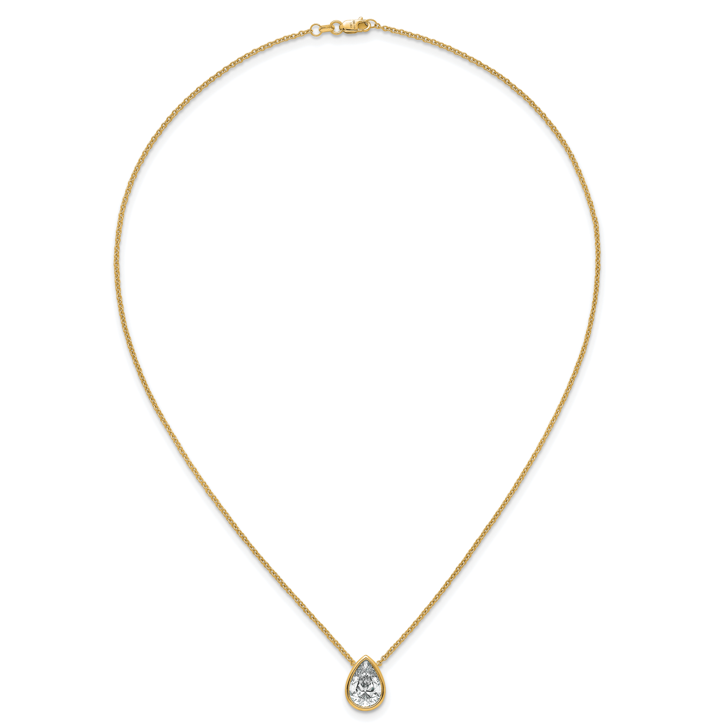 14k 3 carat Certified Lab Grown Diamond VS+ F+ Pear Complete 18 inch Bezel Set Solitaire Necklace
