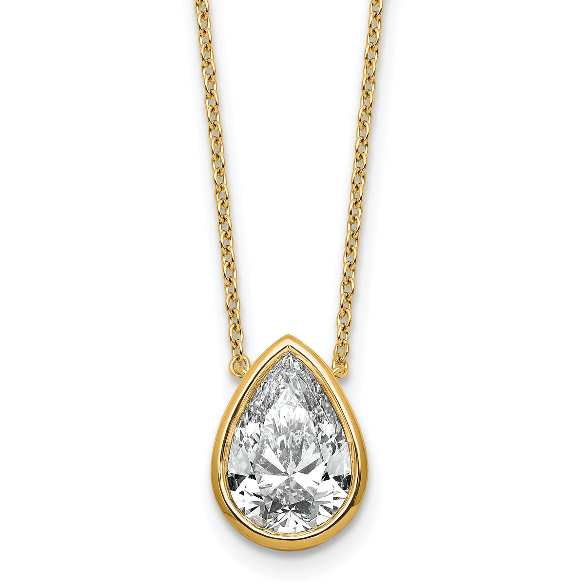 14k 3 carat Certified Lab Grown Diamond VS+ F+ Pear Complete 18 inch Bezel Set Solitaire Necklace