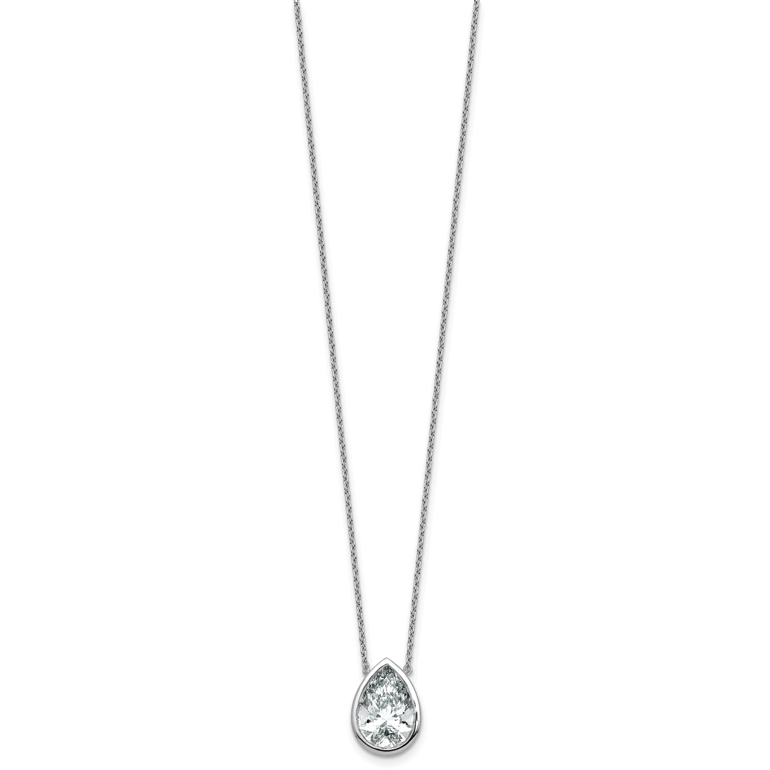 14k White Gold 4 carat Certified Lab Grown Diamond VS+ F+ Pear Complete 18 inch Bezel Set Solitaire Necklace