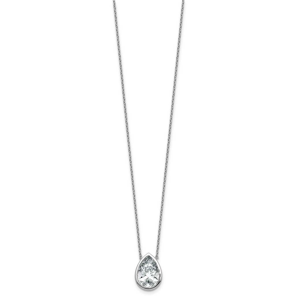 14k White Gold 4 carat Certified Lab Grown Diamond VS+ F+ Pear Complete 18 inch Bezel Set Solitaire Necklace
