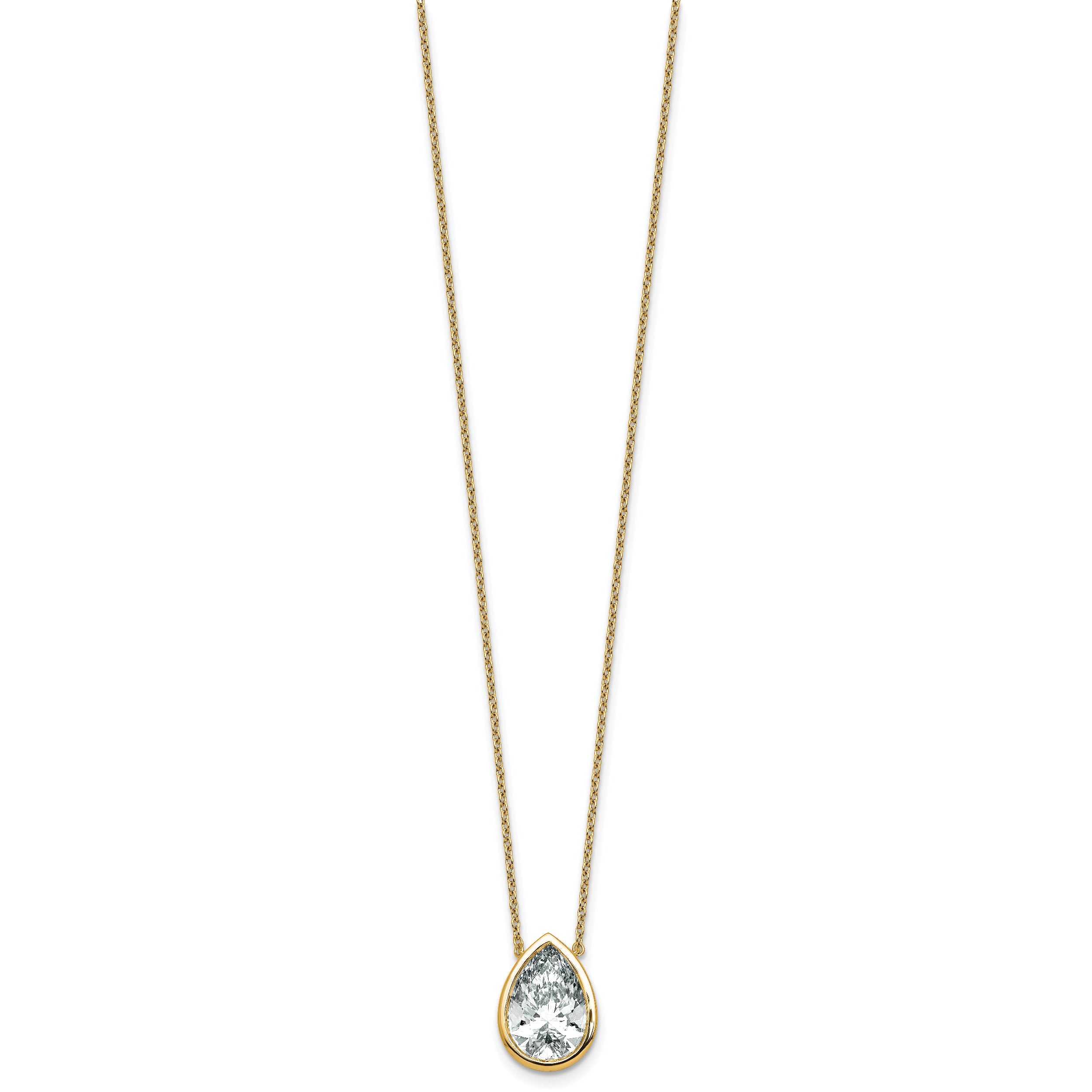 14k 4 carat Certified Lab Grown Diamond VS+ F+ Pear Complete 18 inch Bezel Set Solitaire Necklace