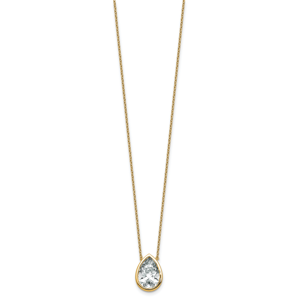 14k 4 carat Certified Lab Grown Diamond VS+ F+ Pear Complete 18 inch Bezel Set Solitaire Necklace