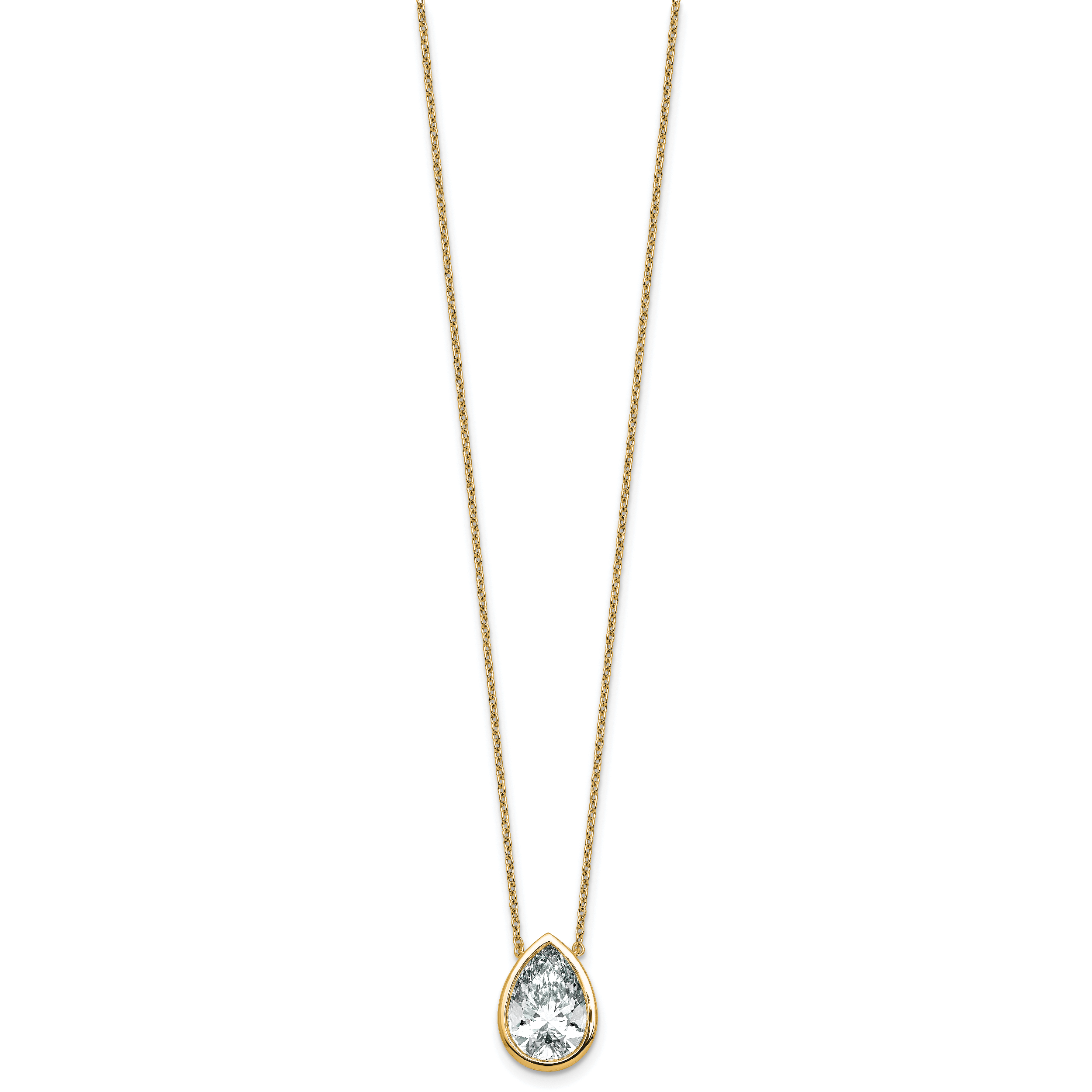 14k 4 carat Certified Lab Grown Diamond VS+ F+ Pear Complete 18 inch Bezel Set Solitaire Necklace
