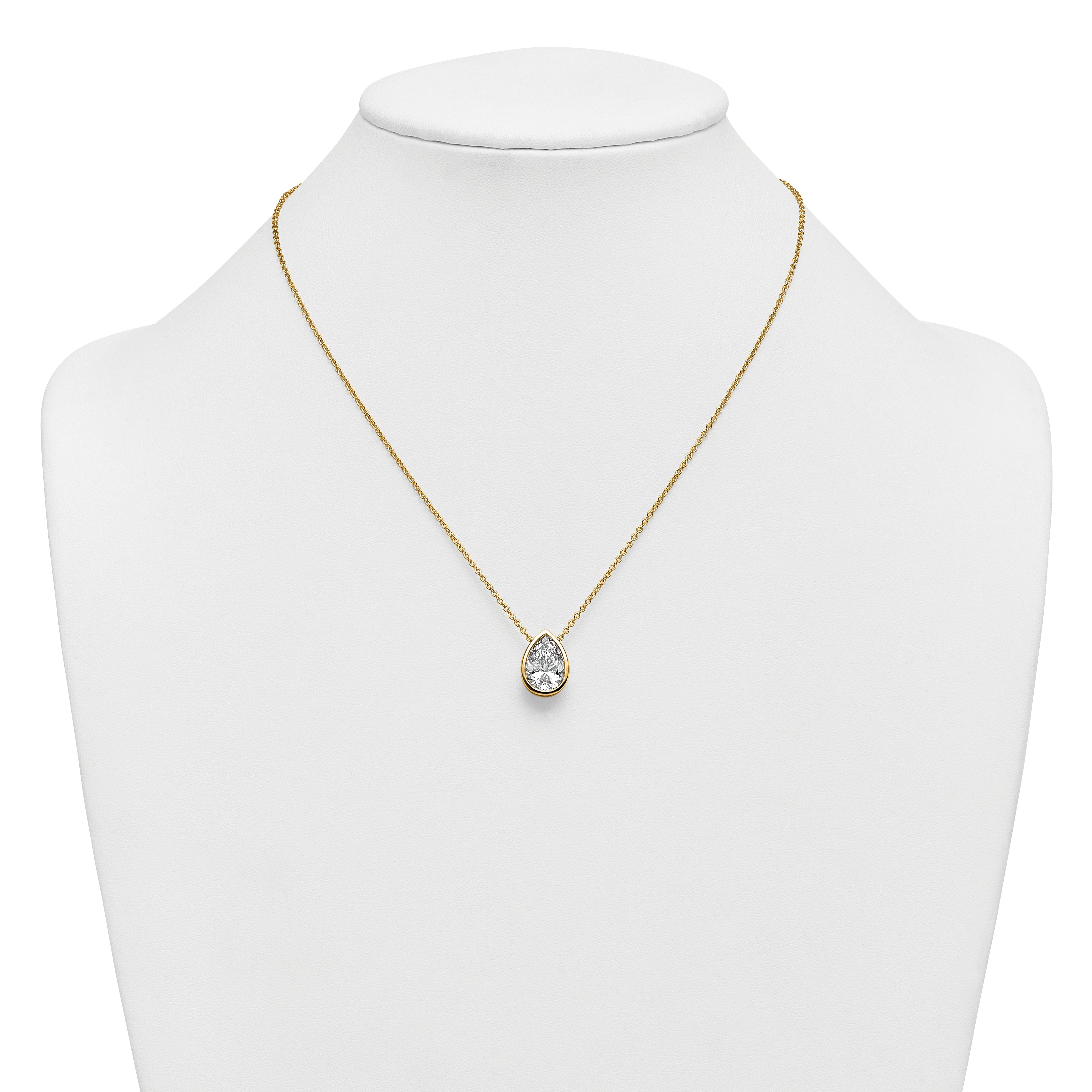 14k 4 carat Certified Lab Grown Diamond VS+ F+ Pear Complete 18 inch Bezel Set Solitaire Necklace