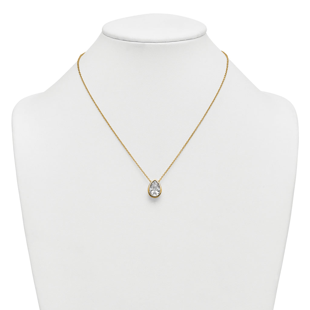 14k 4 carat Certified Lab Grown Diamond VS+ F+ Pear Complete 18 inch Bezel Set Solitaire Necklace