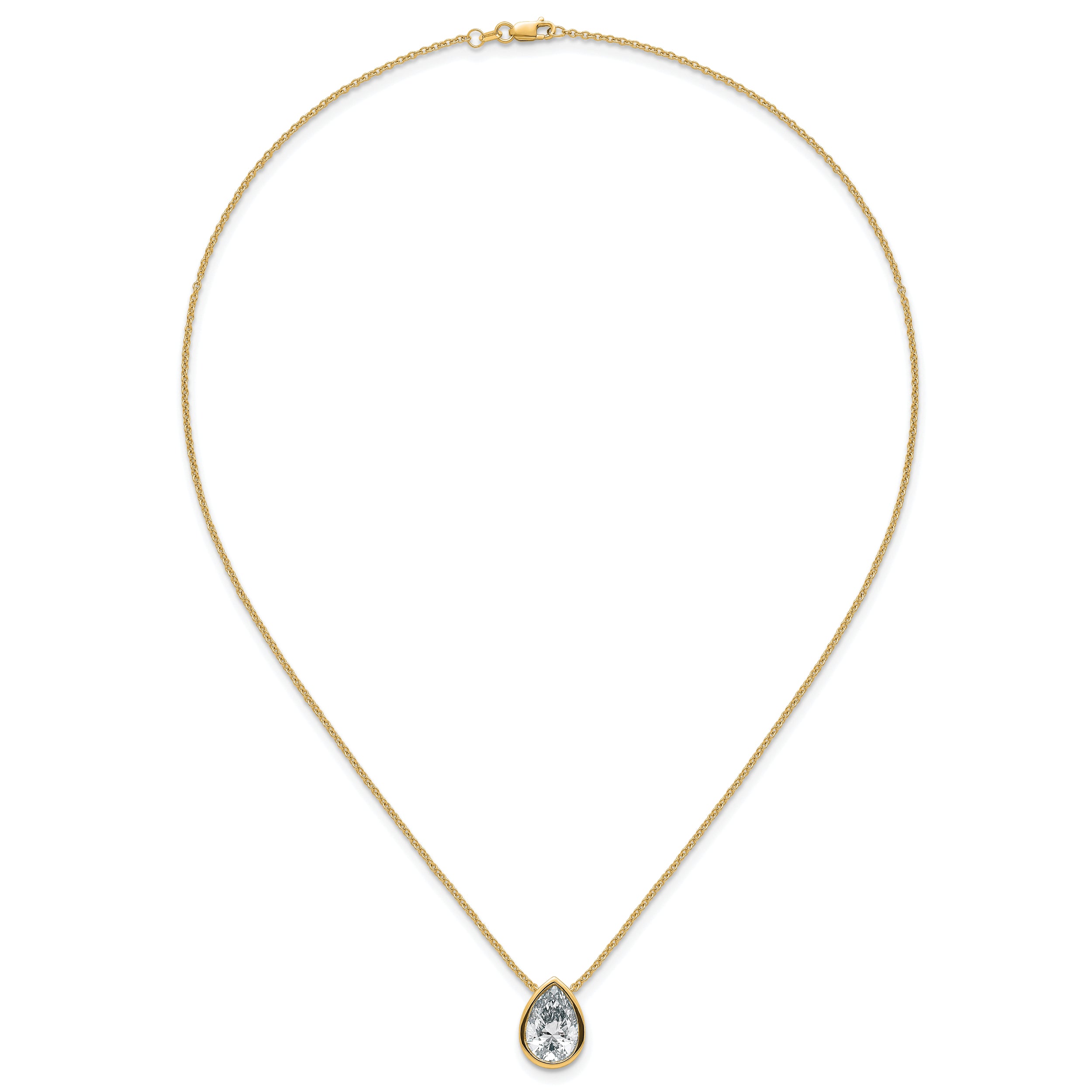 14k 4 carat Certified Lab Grown Diamond VS+ F+ Pear Complete 18 inch Bezel Set Solitaire Necklace