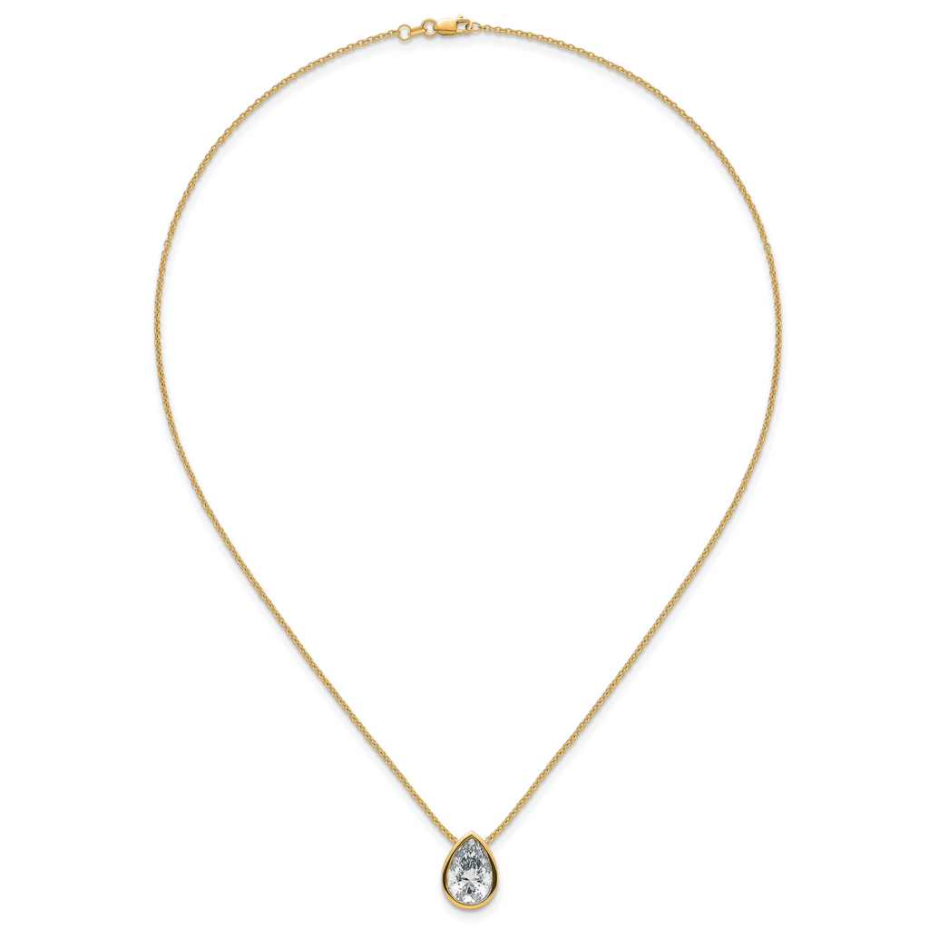14k 4 carat Certified Lab Grown Diamond VS+ F+ Pear Complete 18 inch Bezel Set Solitaire Necklace