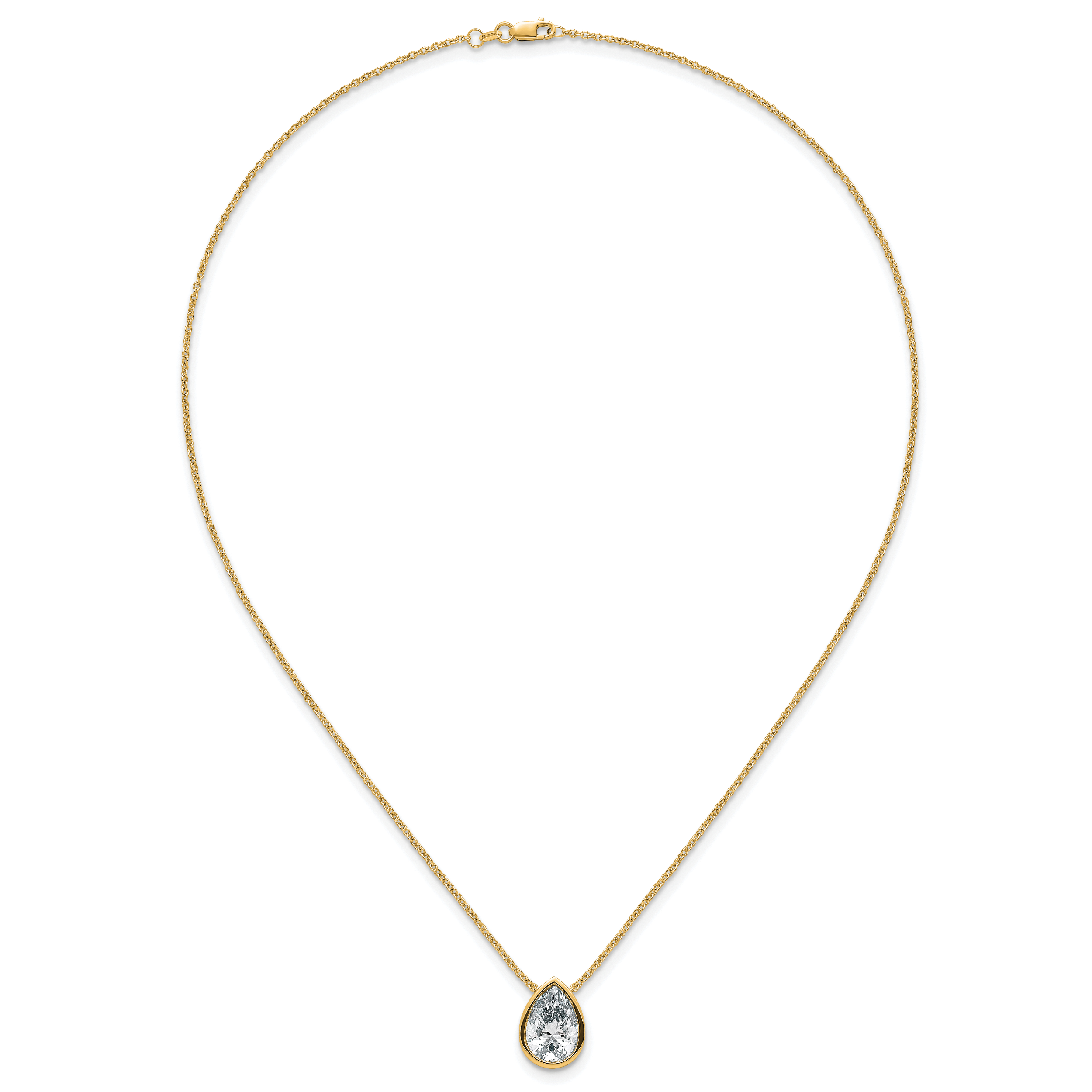 14k 4 carat Certified Lab Grown Diamond VS+ F+ Pear Complete 18 inch Bezel Set Solitaire Necklace