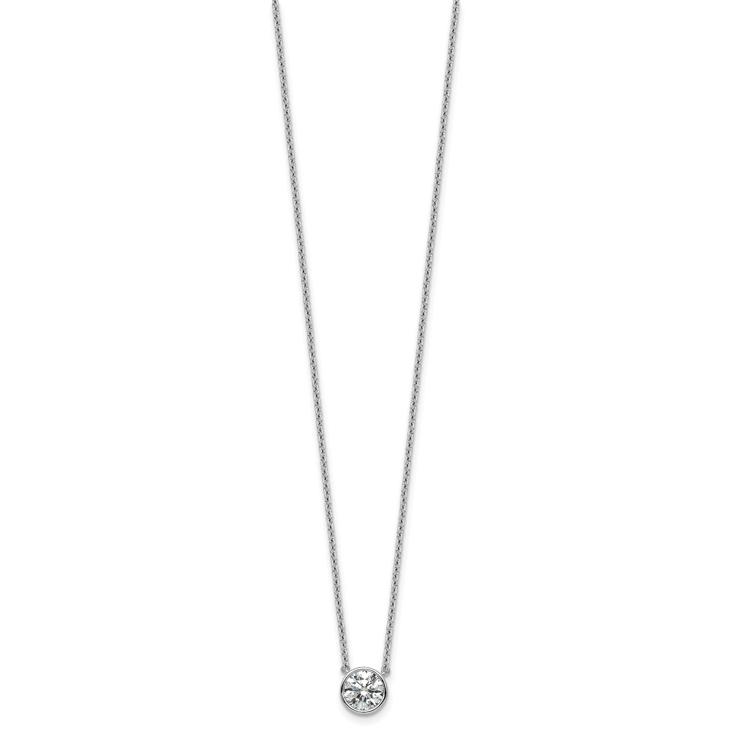 14k White Gold 1 carat Certified Lab Grown Diamond VS+ F+ Round Complete Bezel Set 18 inch Necklace