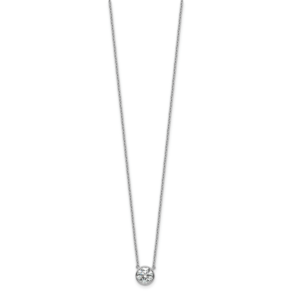 14k White Gold 1 carat Certified Lab Grown Diamond VS+ F+ Round Complete Bezel Set 18 inch Necklace