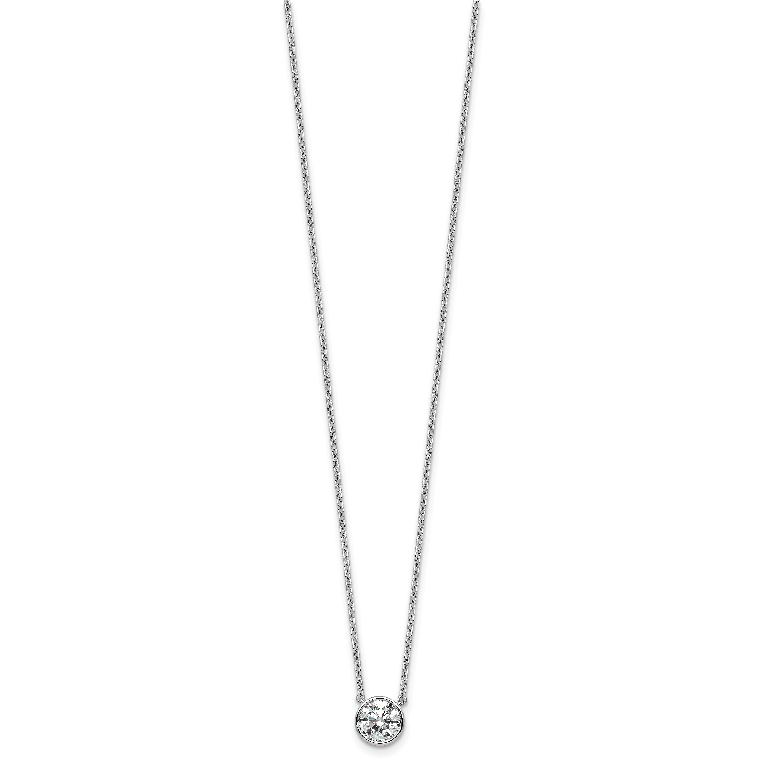14k White Gold 1 carat Certified Lab Grown Diamond VS+ F+ Round Complete Bezel Set 18 inch Necklace